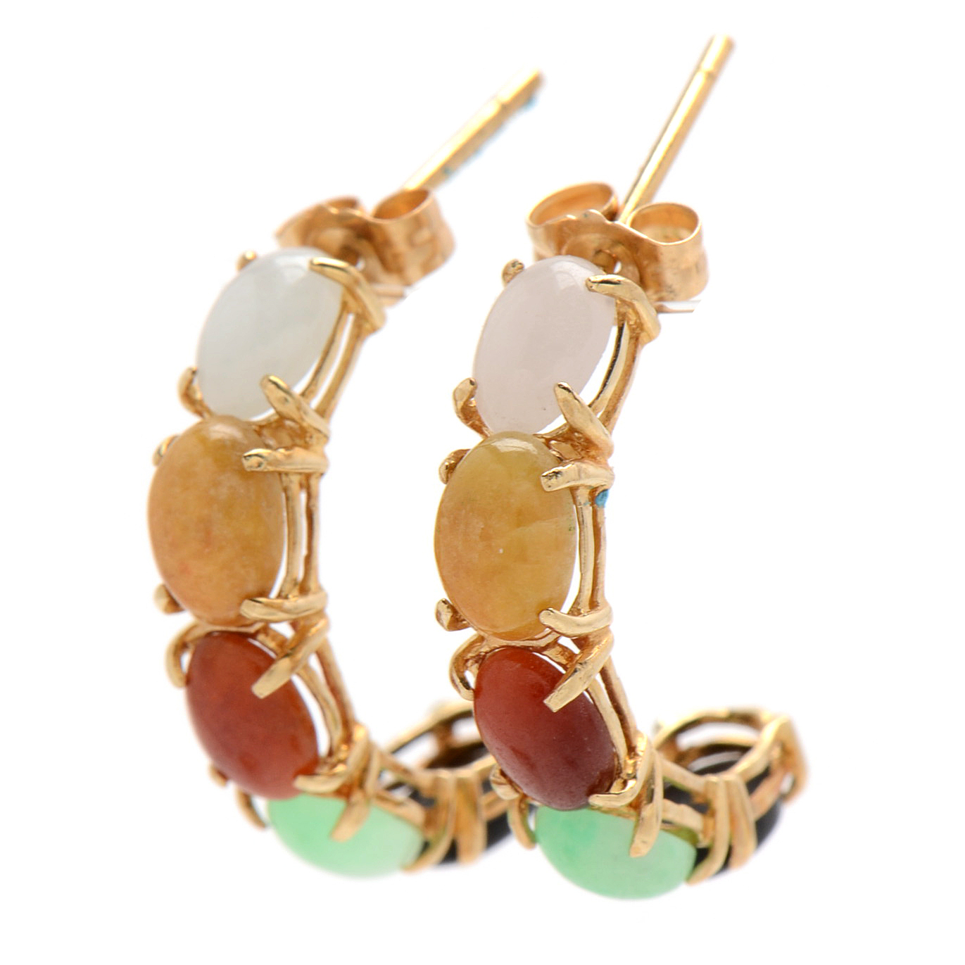 14K Yellow Gold Half Hoop Earrings with Multi-Colored Dyed Nephrite