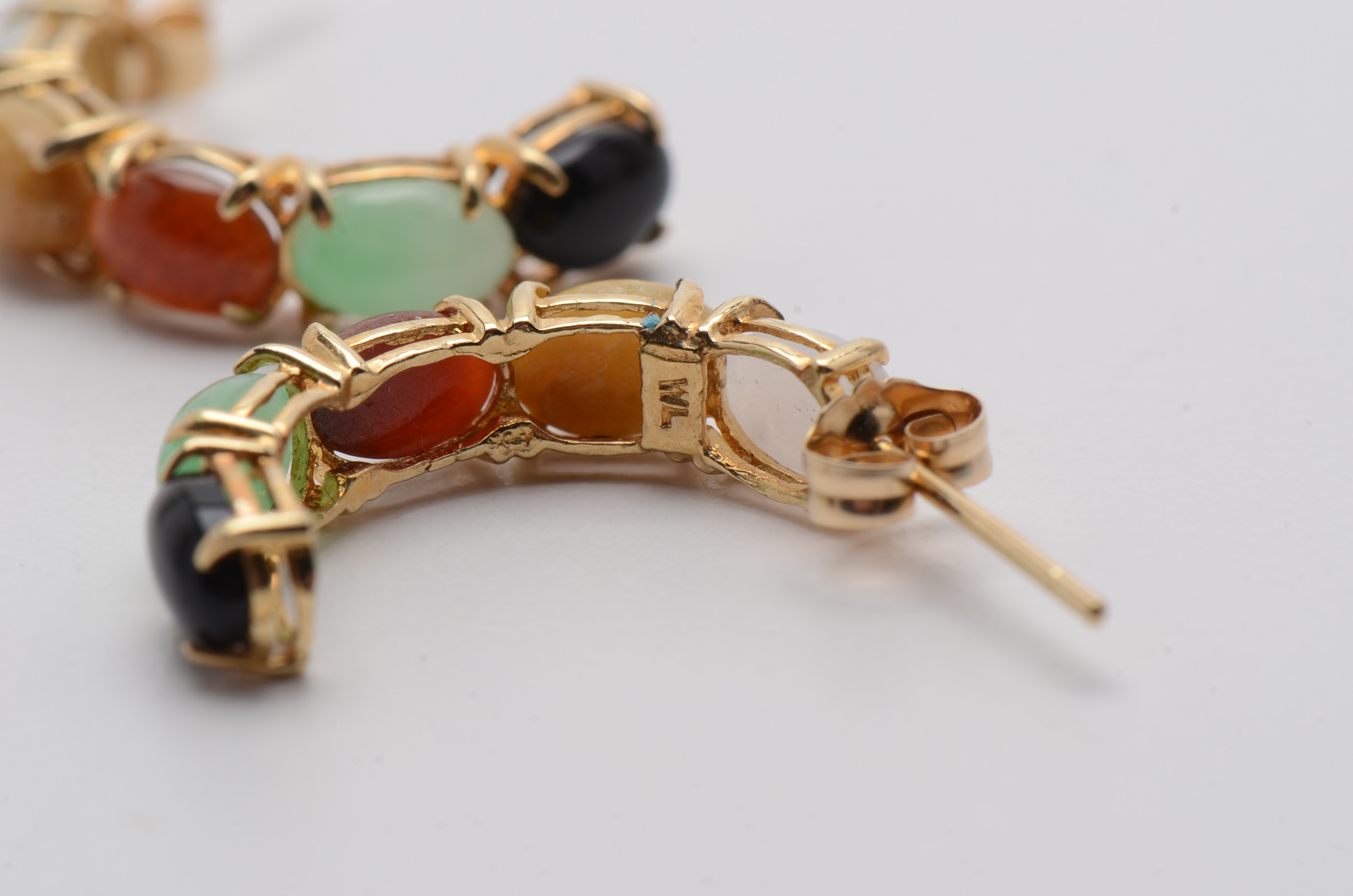 14K Yellow Gold Half Hoop Earrings with Multi-Colored Dyed Nephrite