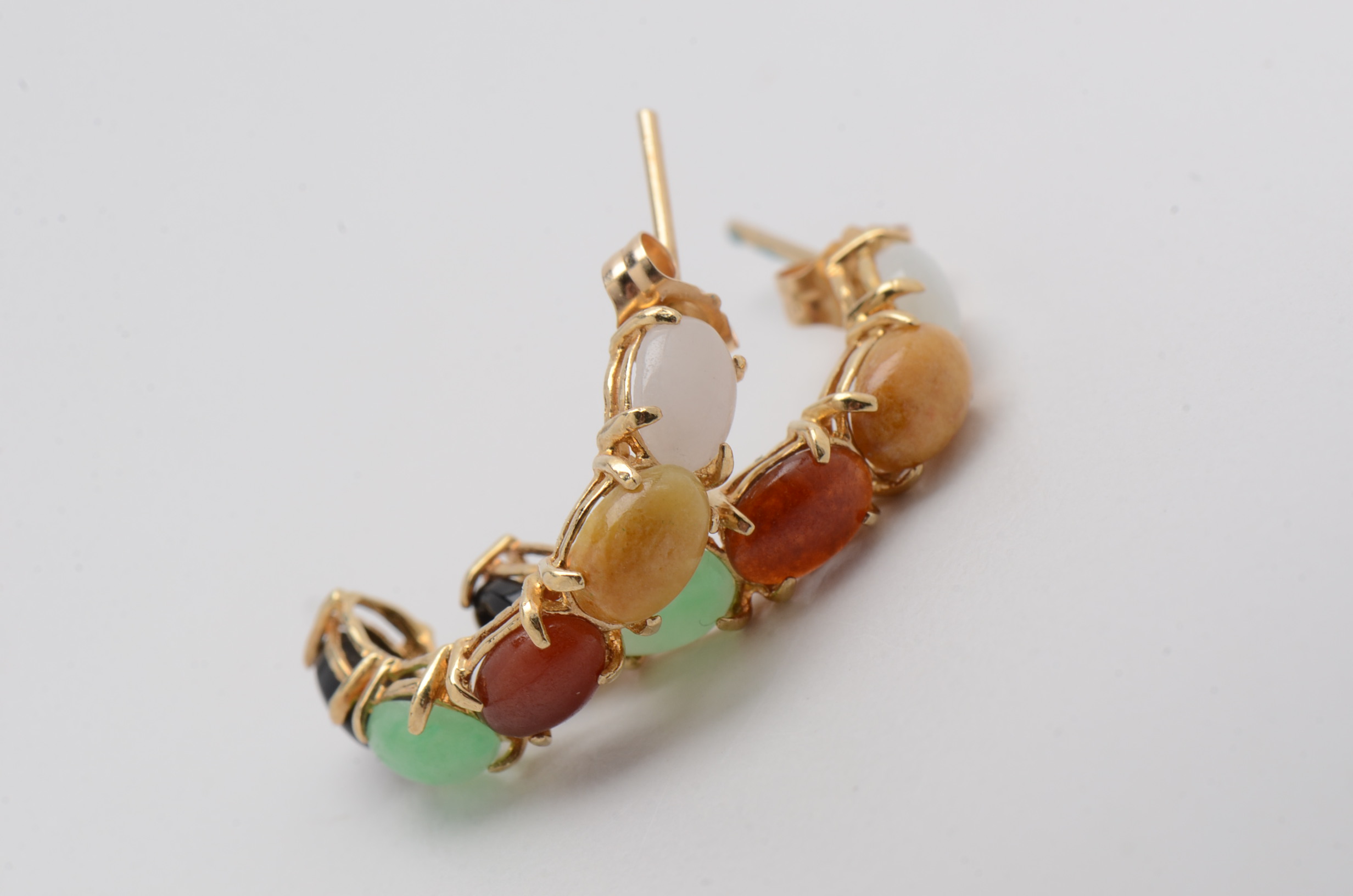 14K Yellow Gold Half Hoop Earrings with Multi-Colored Dyed Nephrite