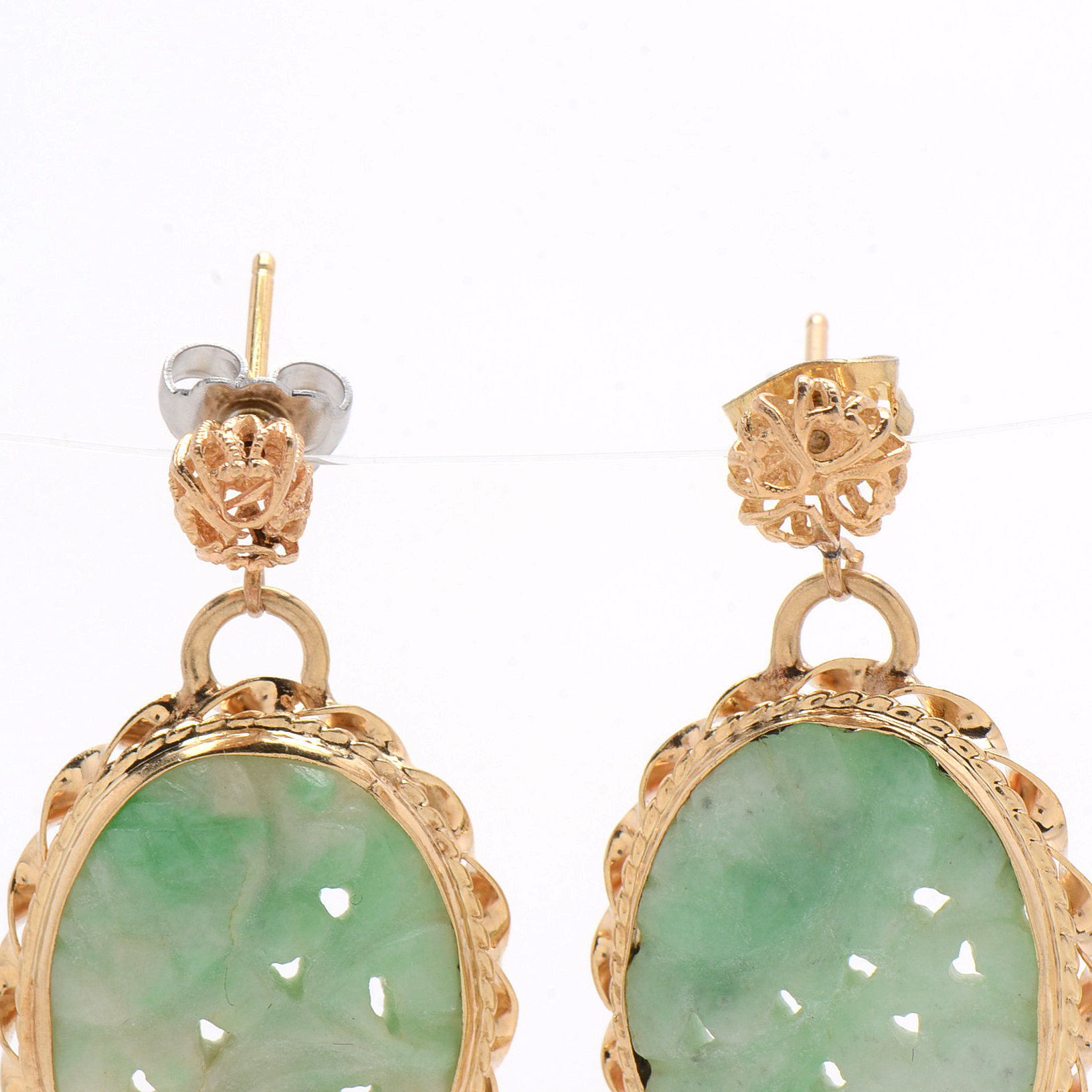14K Yellow Gold and Carved Nephrite Drop Earrings