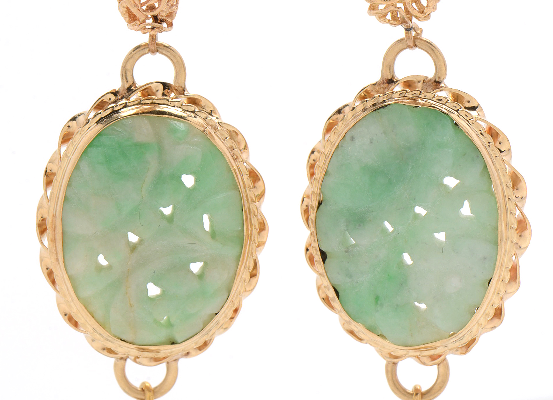 14K Yellow Gold and Carved Nephrite Drop Earrings