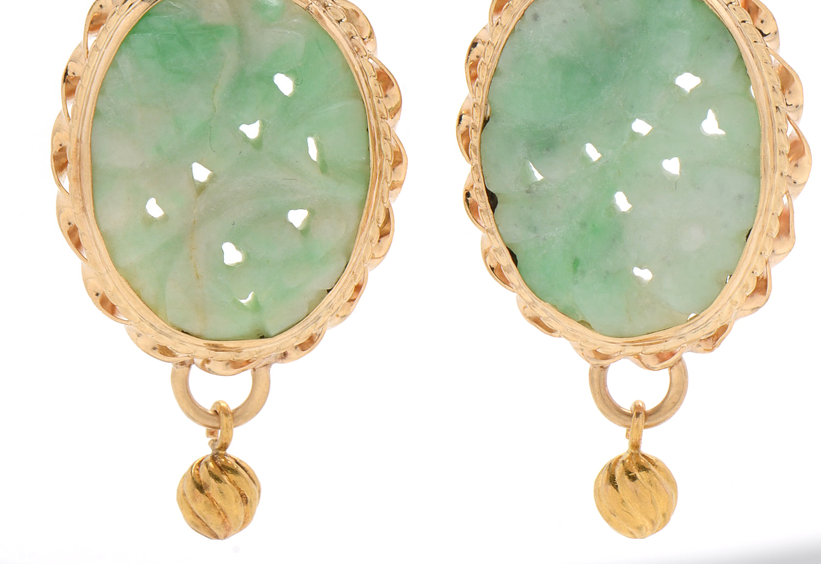 14K Yellow Gold and Carved Nephrite Drop Earrings