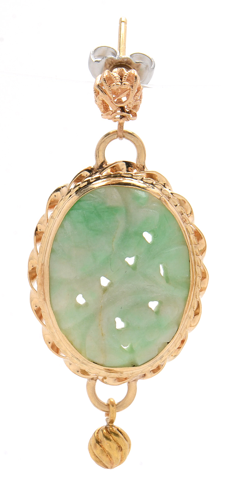 14K Yellow Gold and Carved Nephrite Drop Earrings