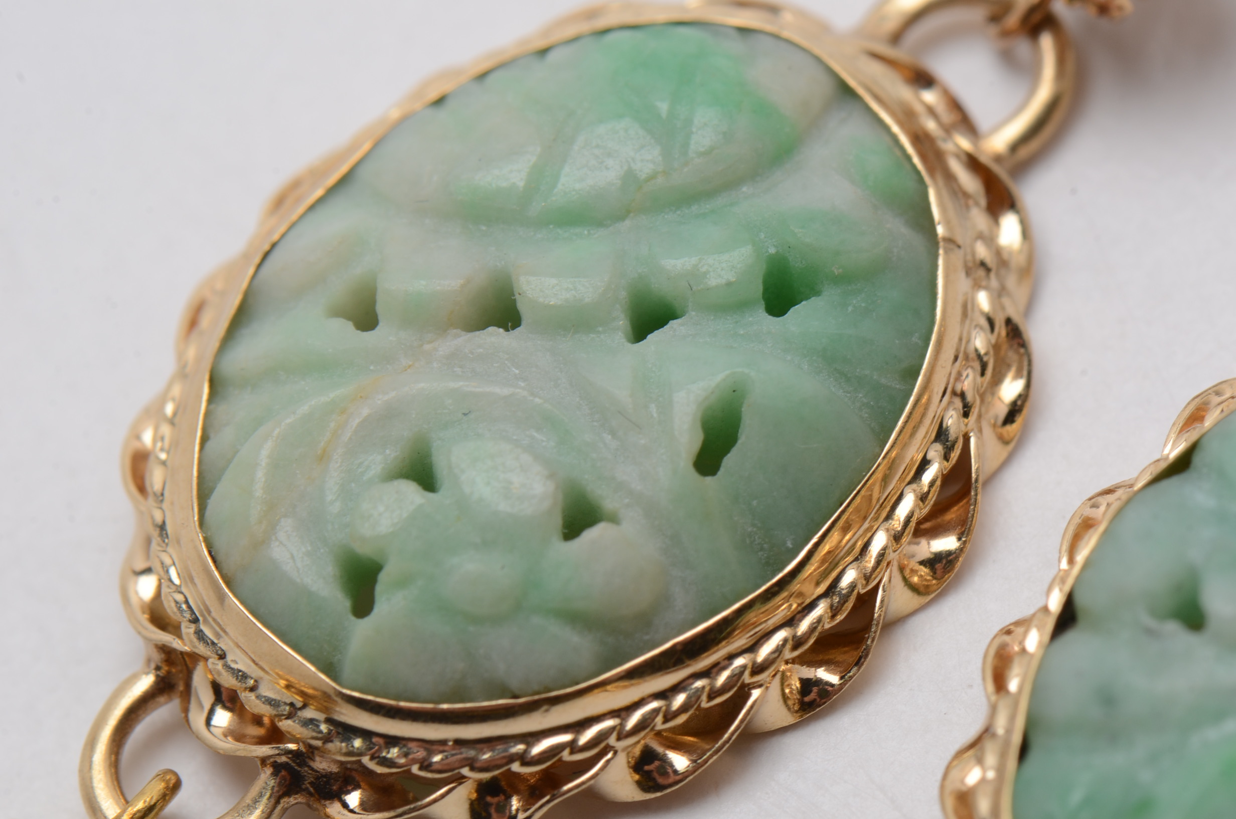 14K Yellow Gold and Carved Nephrite Drop Earrings