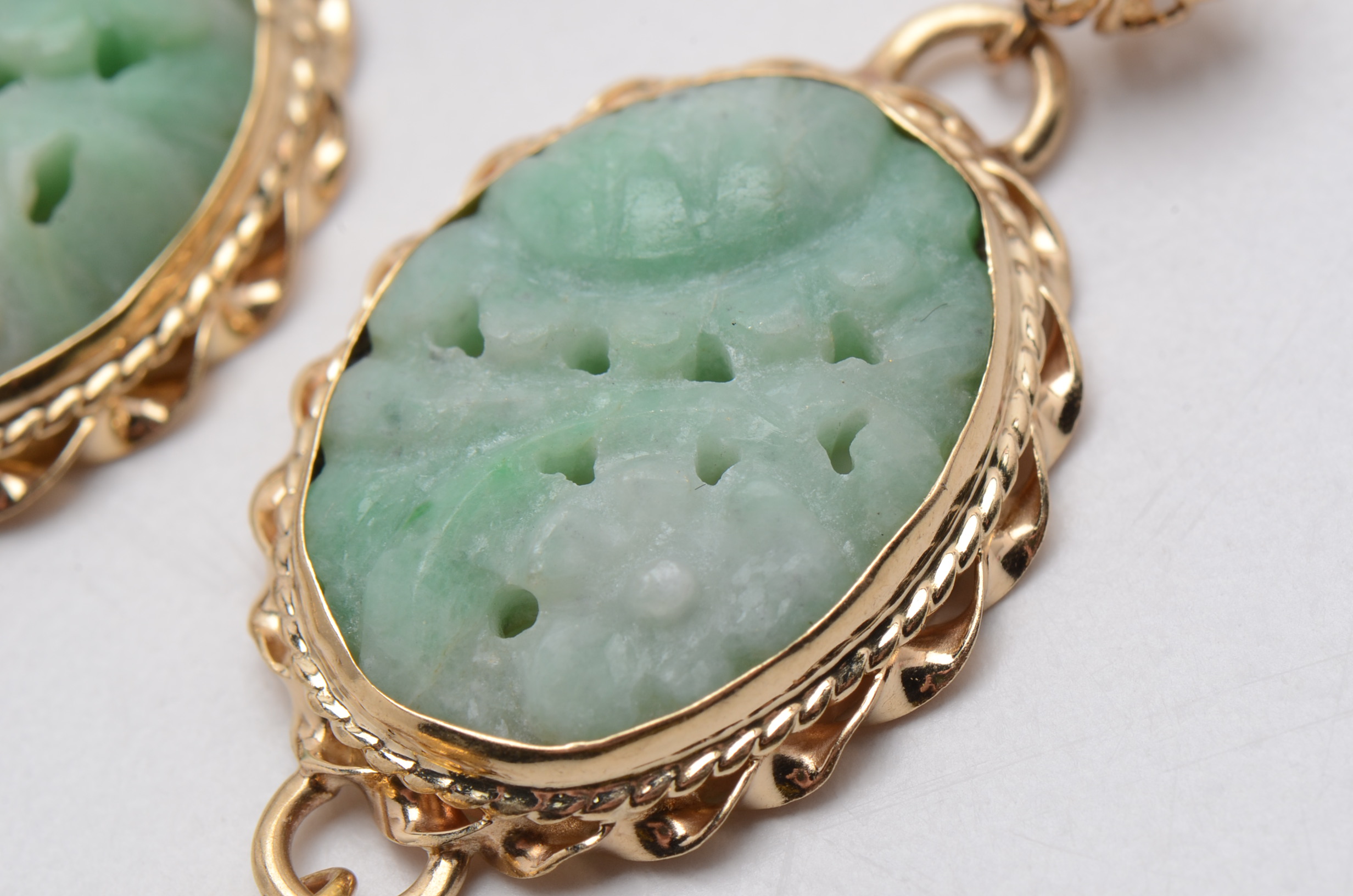 14K Yellow Gold and Carved Nephrite Drop Earrings