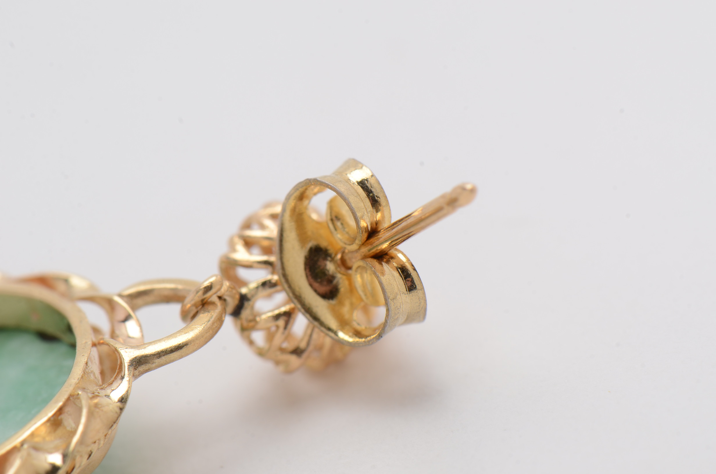 14K Yellow Gold and Carved Nephrite Drop Earrings