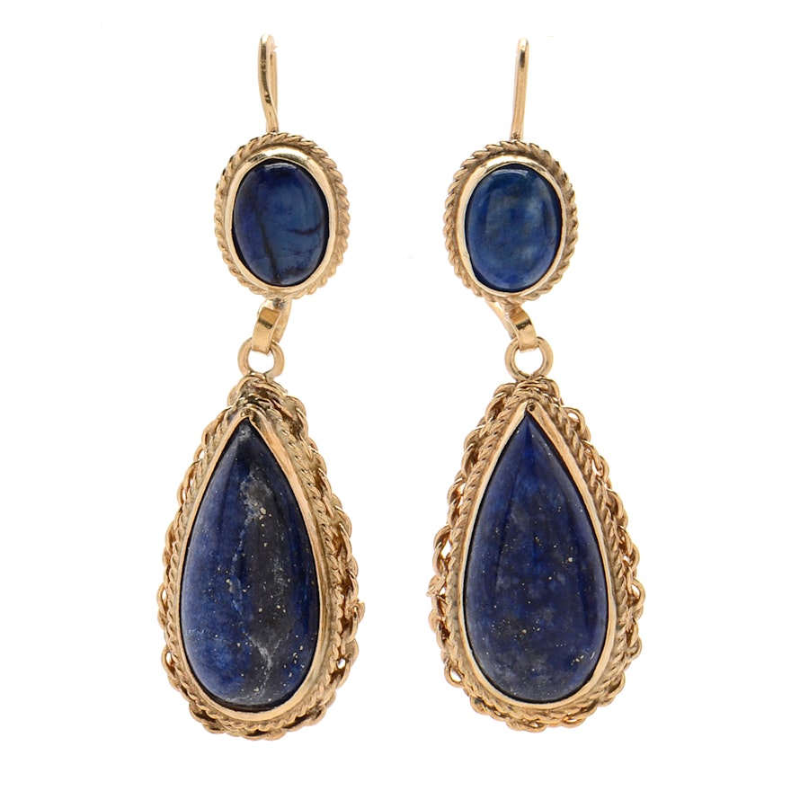 14K Yellow Gold and Lapis Lazuli Pear Drop Earrings