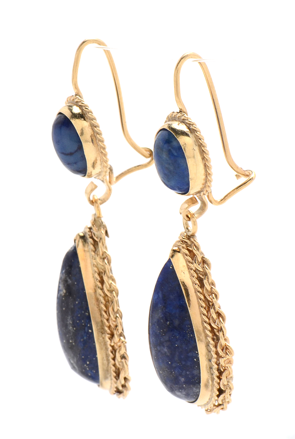 14K Yellow Gold and Lapis Lazuli Pear Drop Earrings
