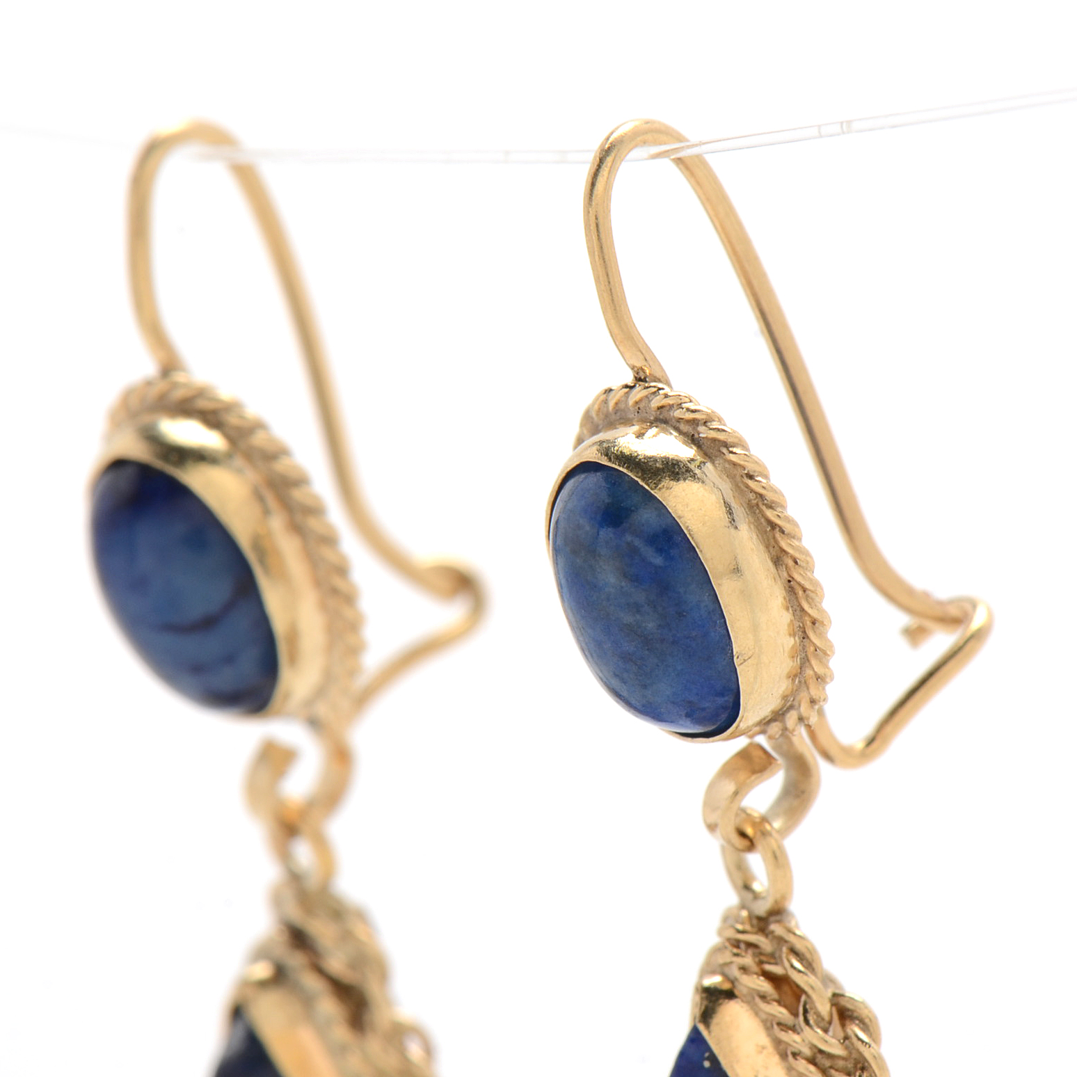 14K Yellow Gold and Lapis Lazuli Pear Drop Earrings