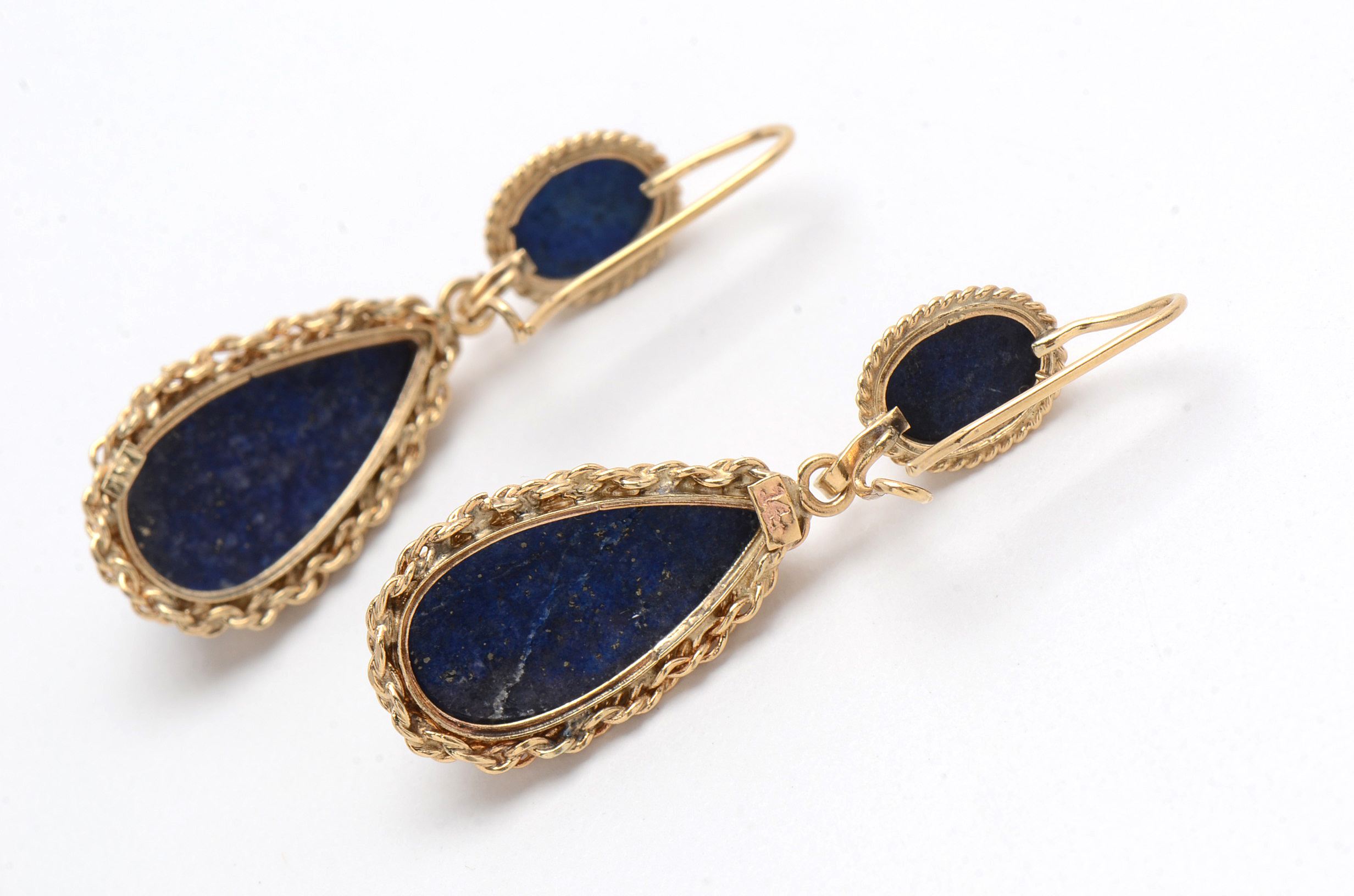 14K Yellow Gold and Lapis Lazuli Pear Drop Earrings