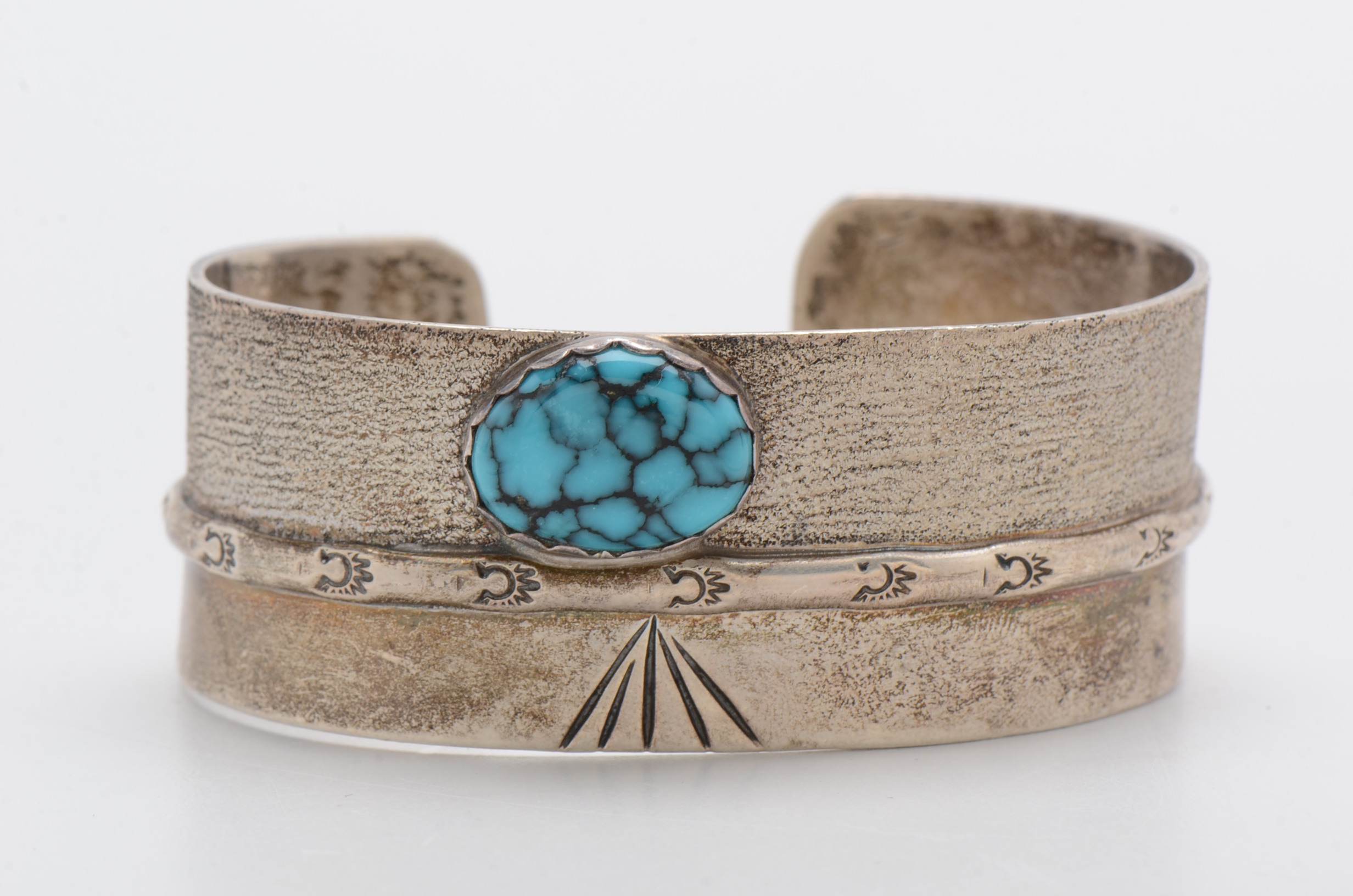 Sterling Silver Spider Web Turquoise  Cuff Bracelet