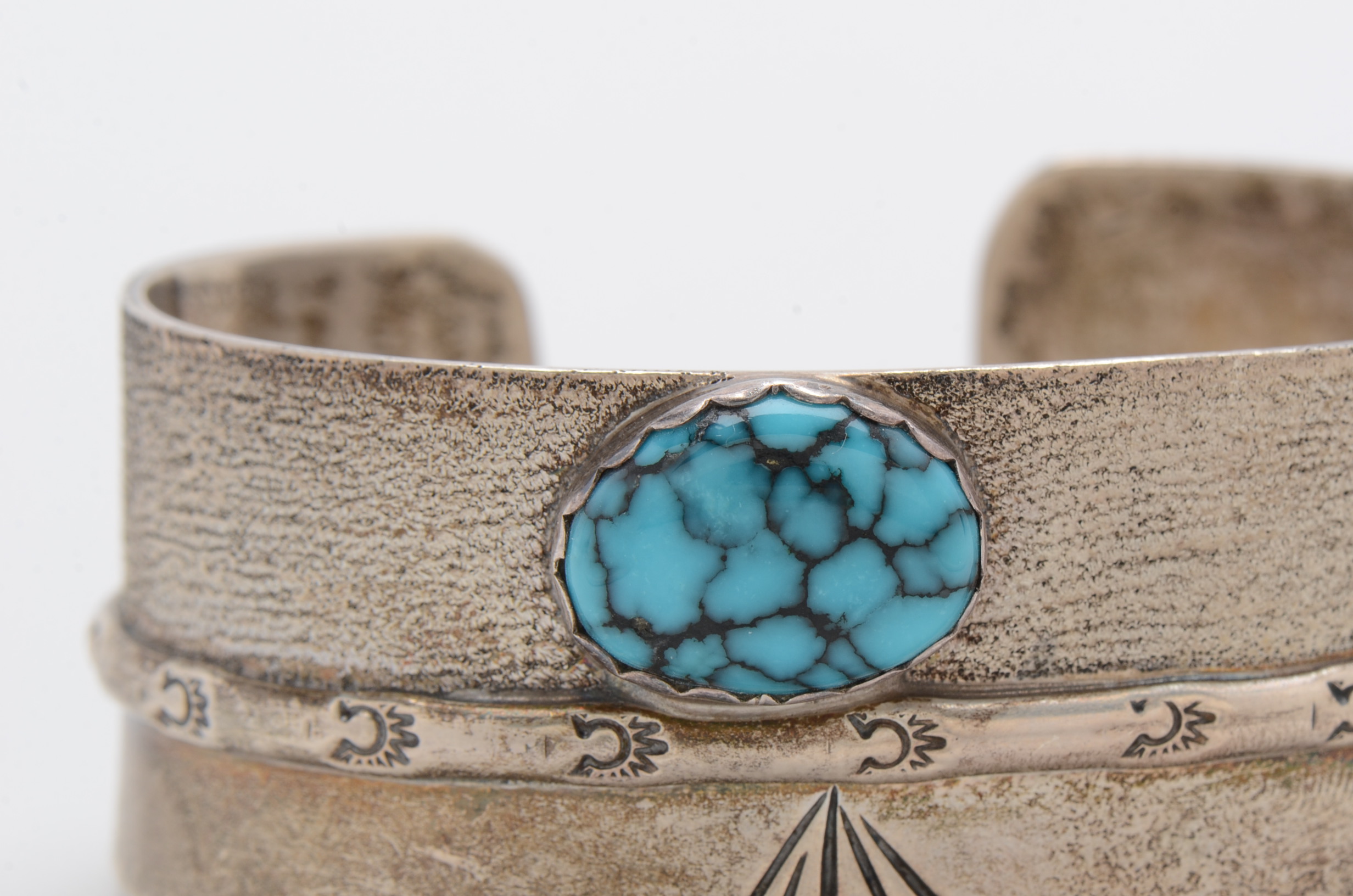 Sterling Silver Spider Web Turquoise  Cuff Bracelet