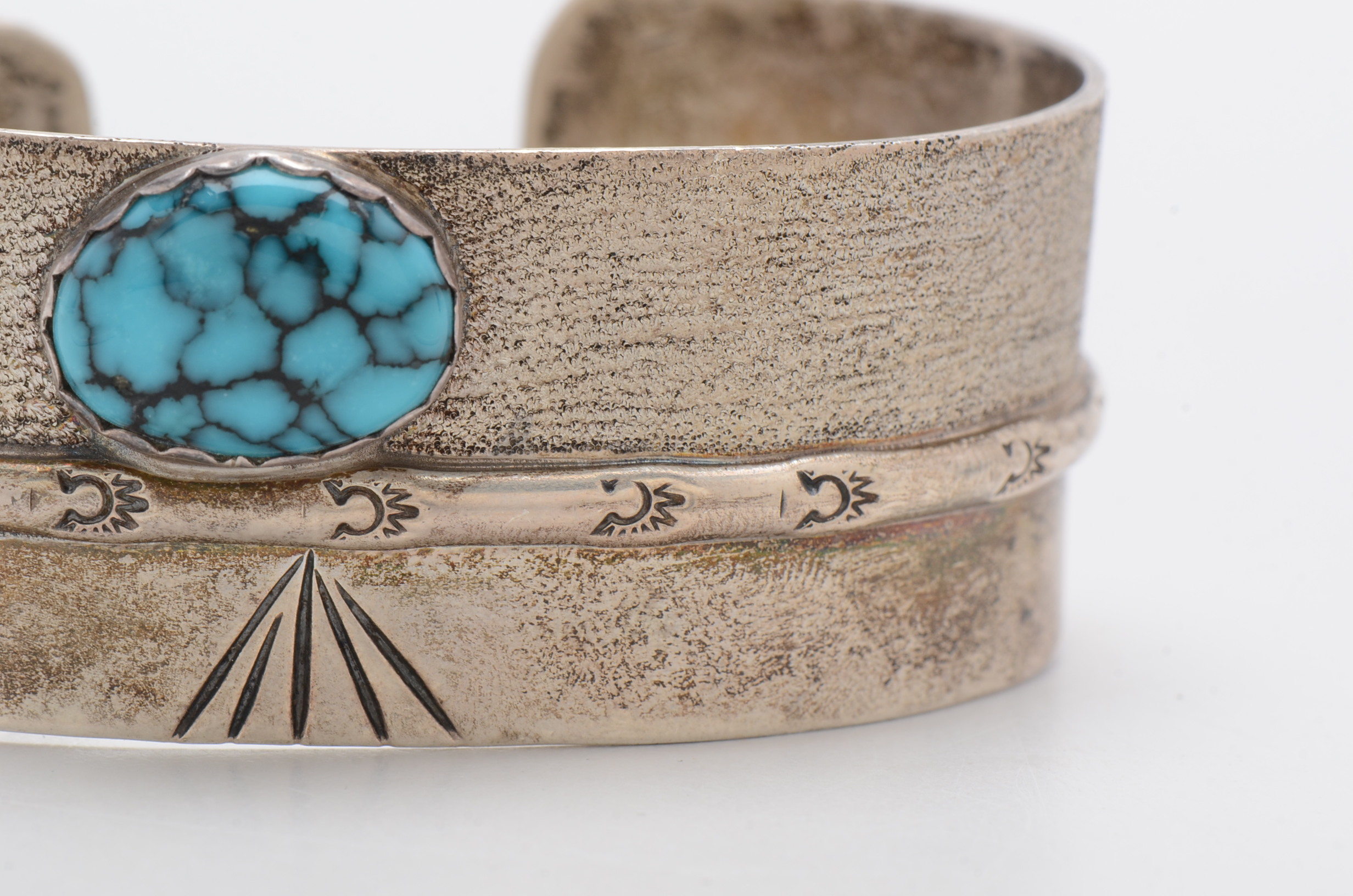 Sterling Silver Spider Web Turquoise  Cuff Bracelet