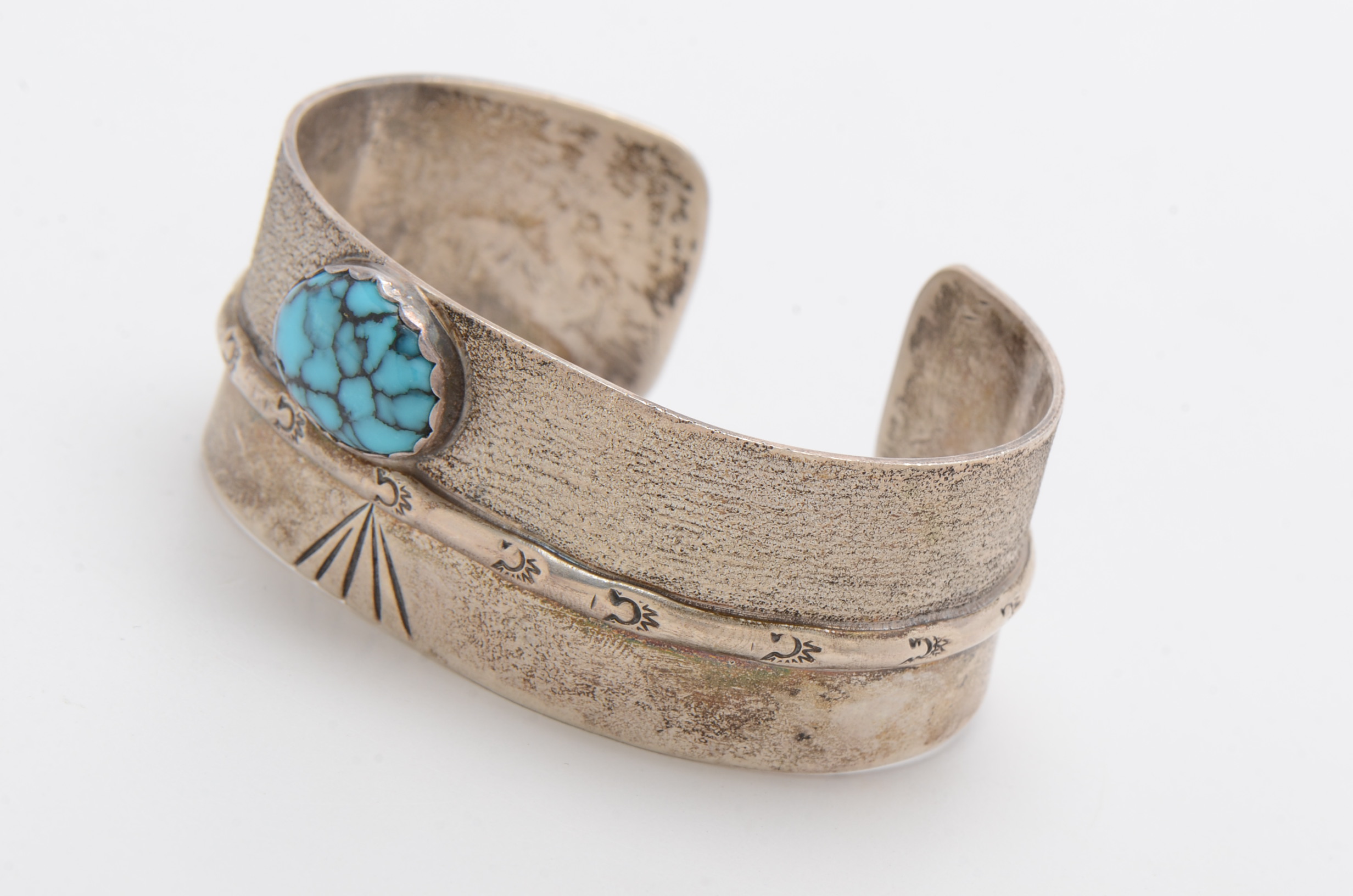 Sterling Silver Spider Web Turquoise  Cuff Bracelet