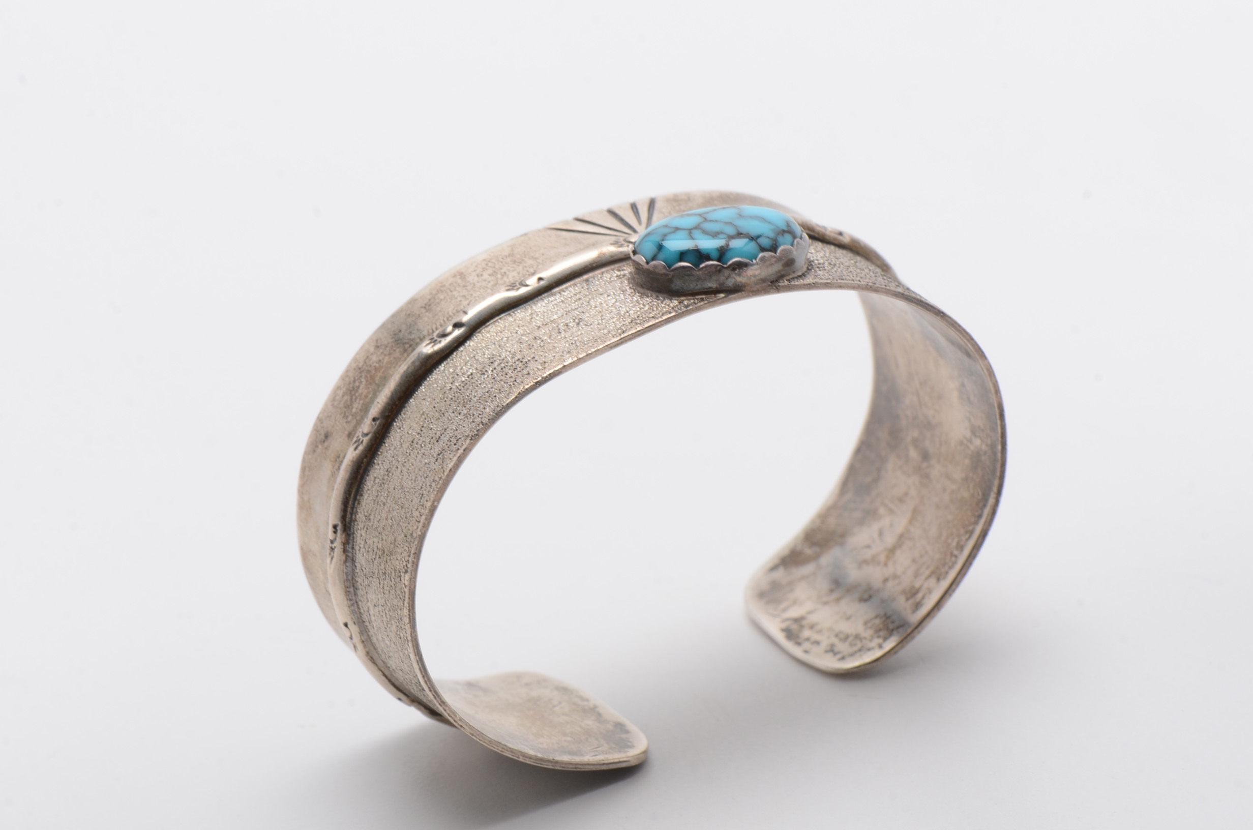 Sterling Silver Spider Web Turquoise  Cuff Bracelet