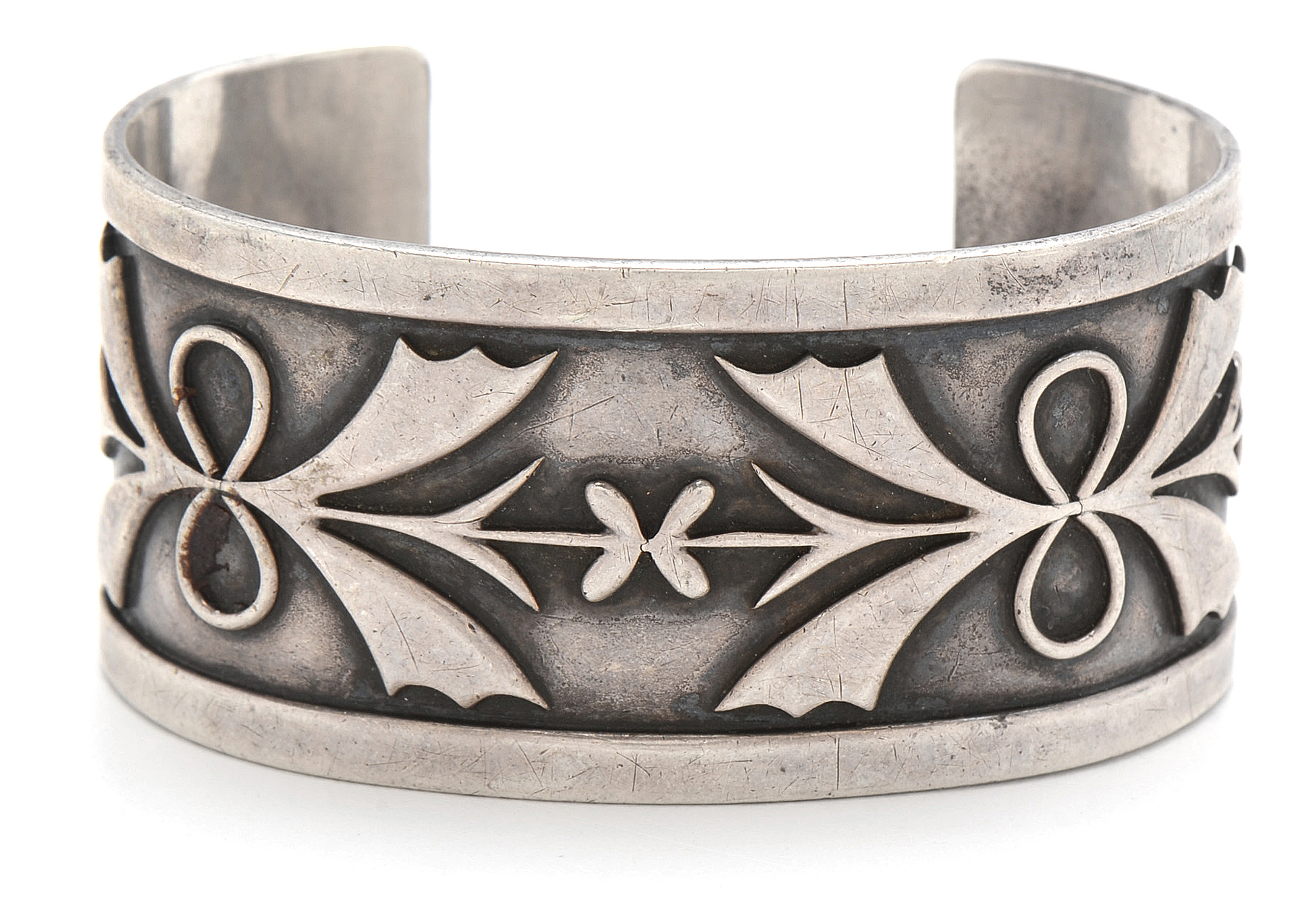Pair of Sterling Silver Cuff Bracelets with Floral Design