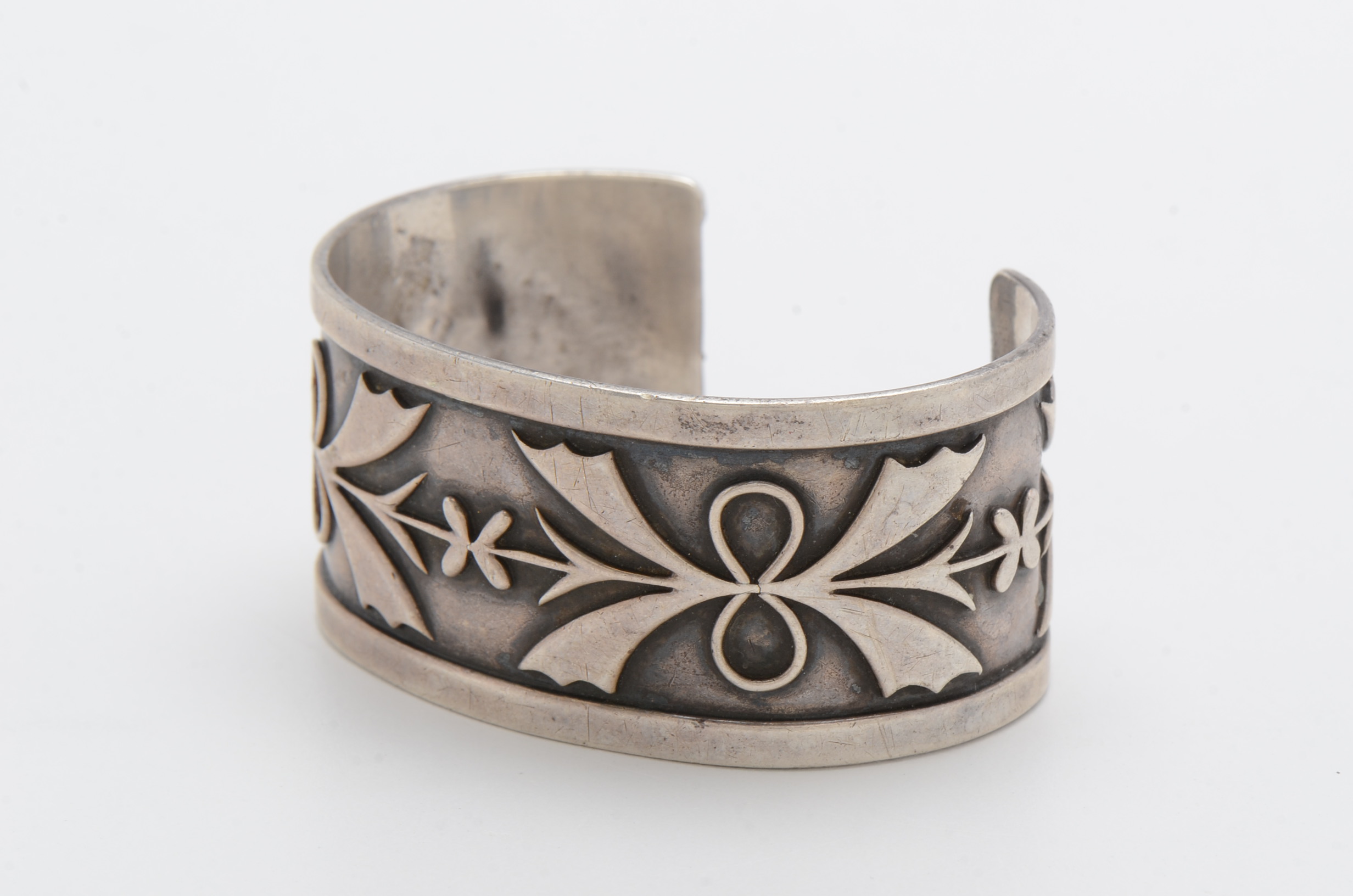 Pair of Sterling Silver Cuff Bracelets with Floral Design
