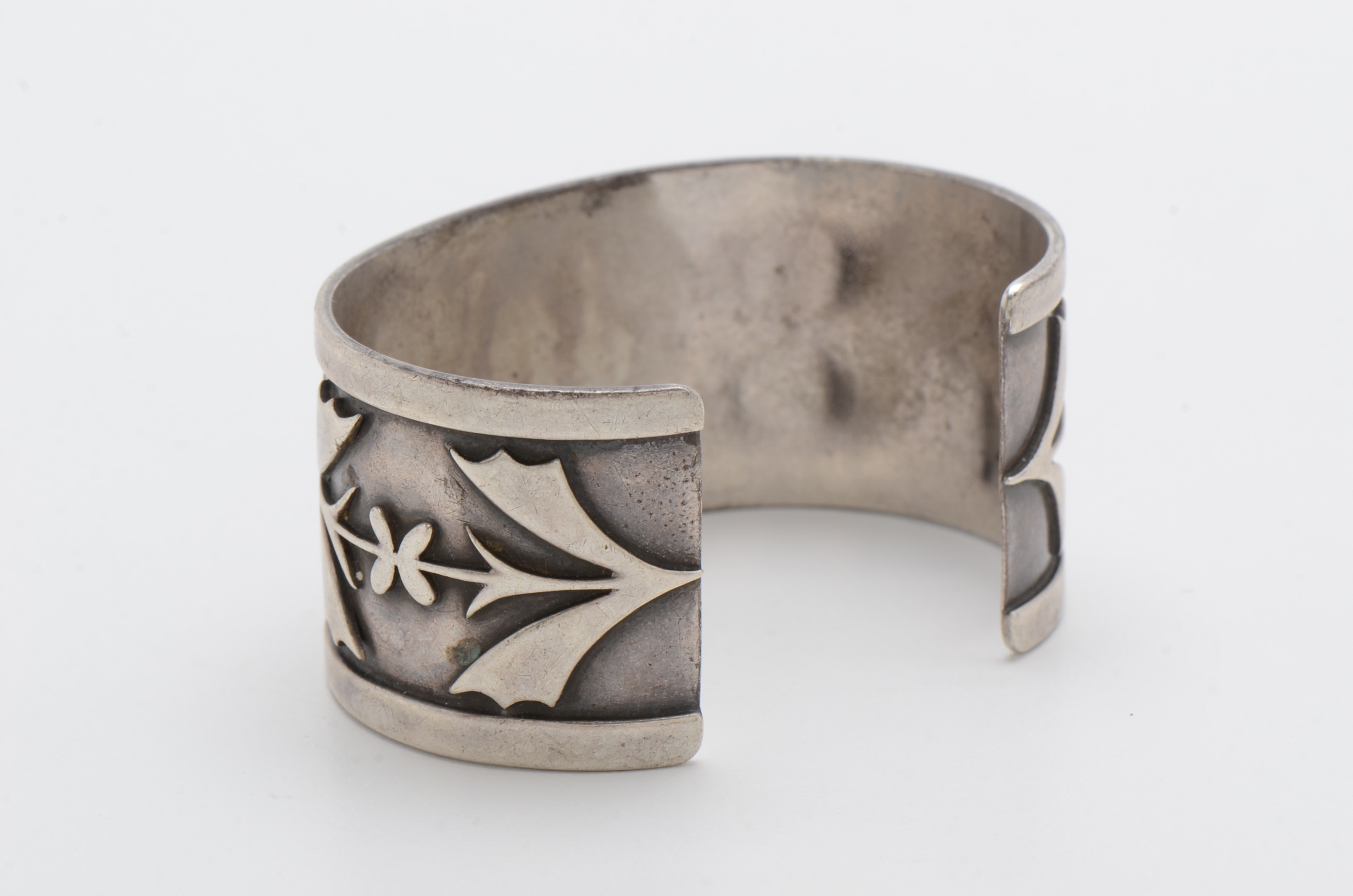 Pair of Sterling Silver Cuff Bracelets with Floral Design