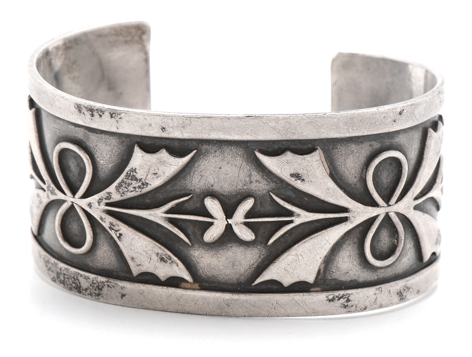 Pair of Sterling Silver Cuff Bracelets with Floral Design