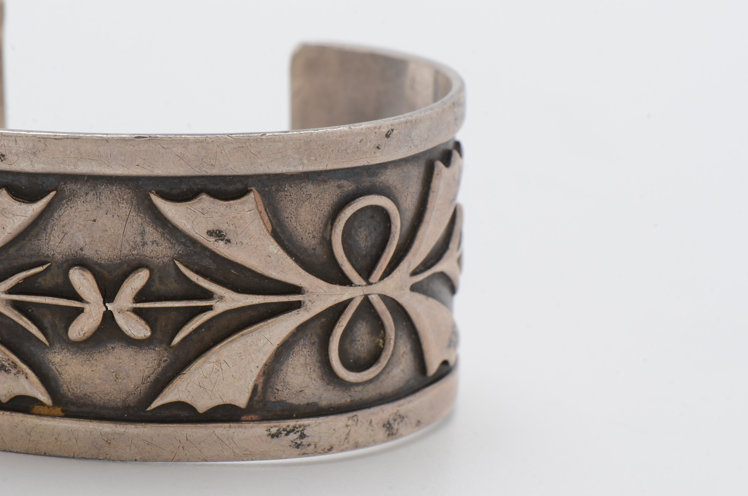 Pair of Sterling Silver Cuff Bracelets with Floral Design