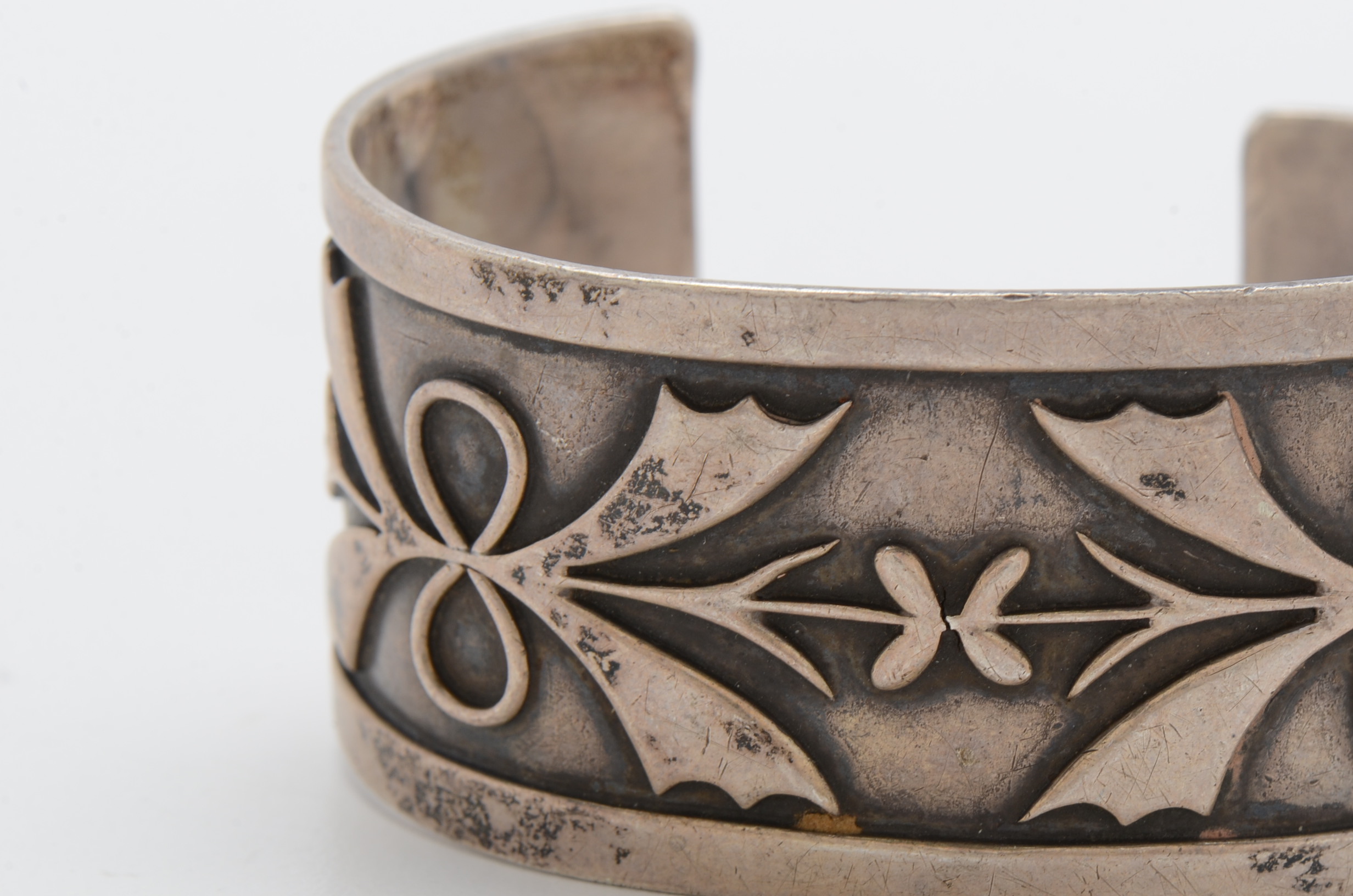 Pair of Sterling Silver Cuff Bracelets with Floral Design