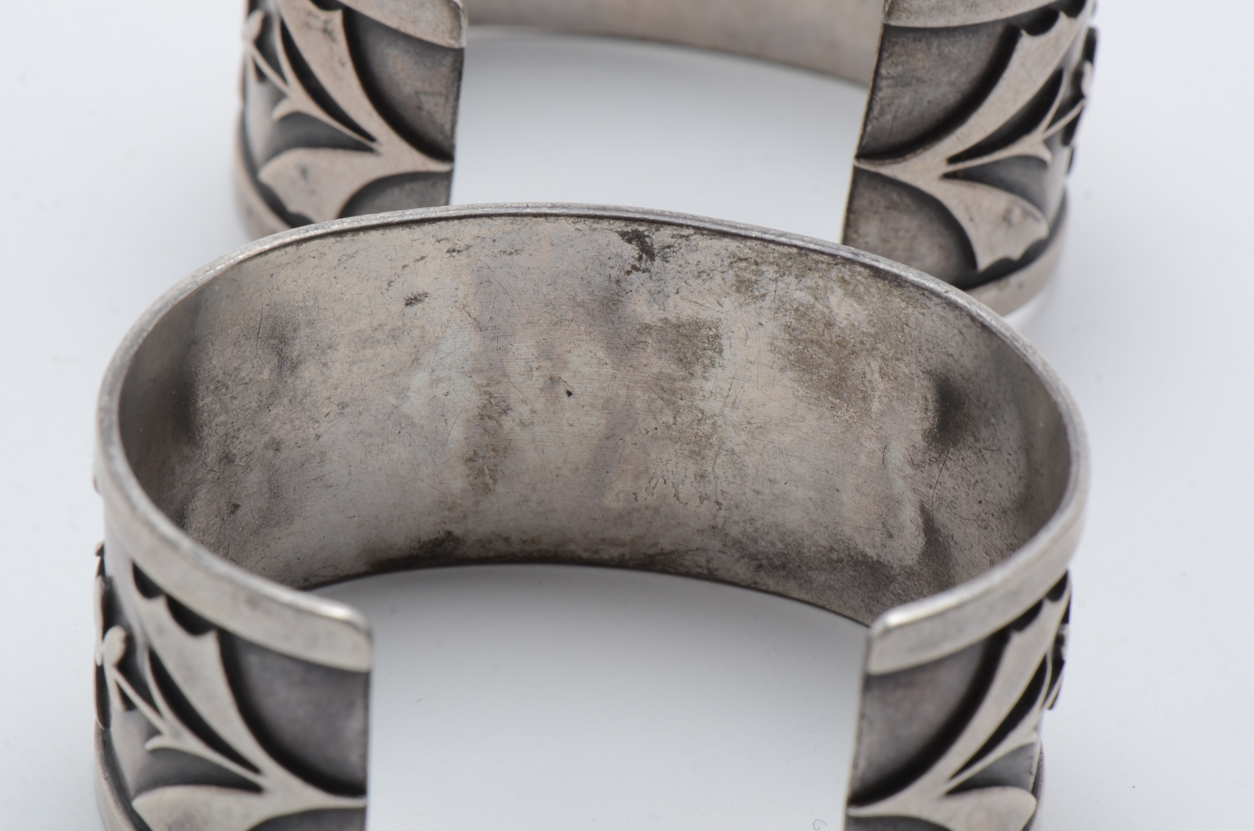 Pair of Sterling Silver Cuff Bracelets with Floral Design