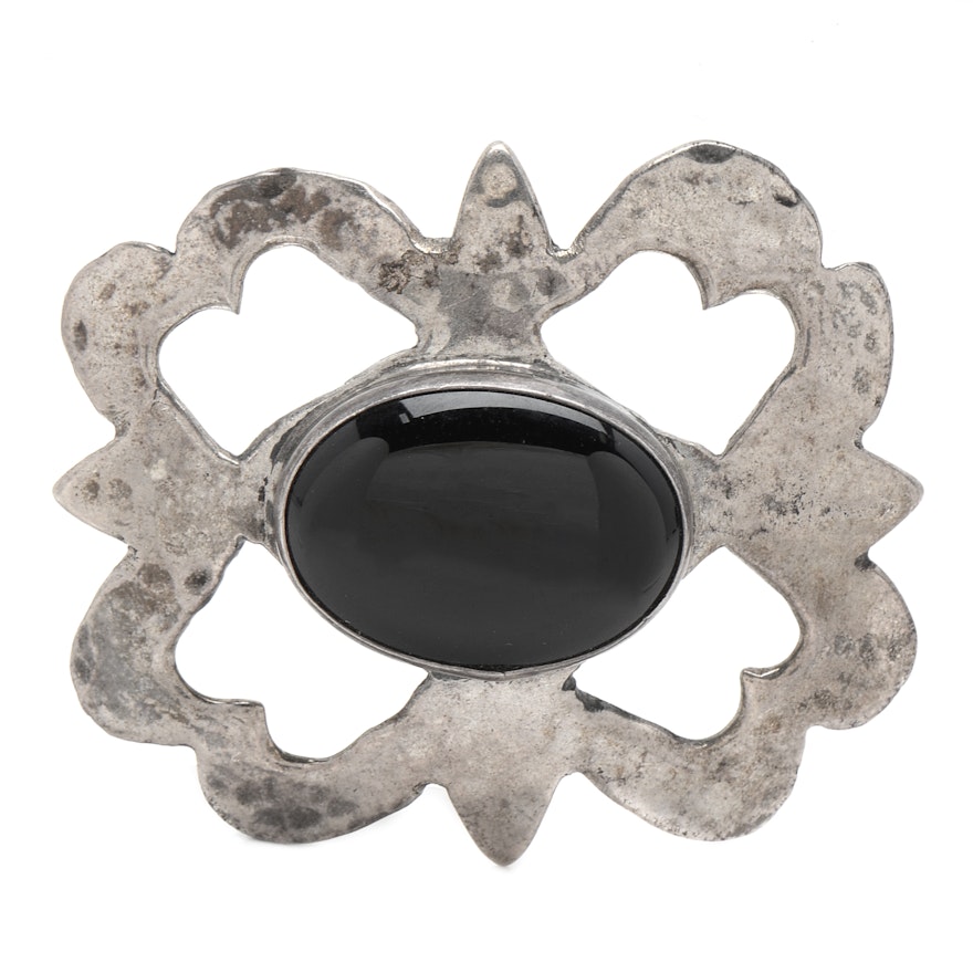 Sterling Silver Black Onyx Brooch