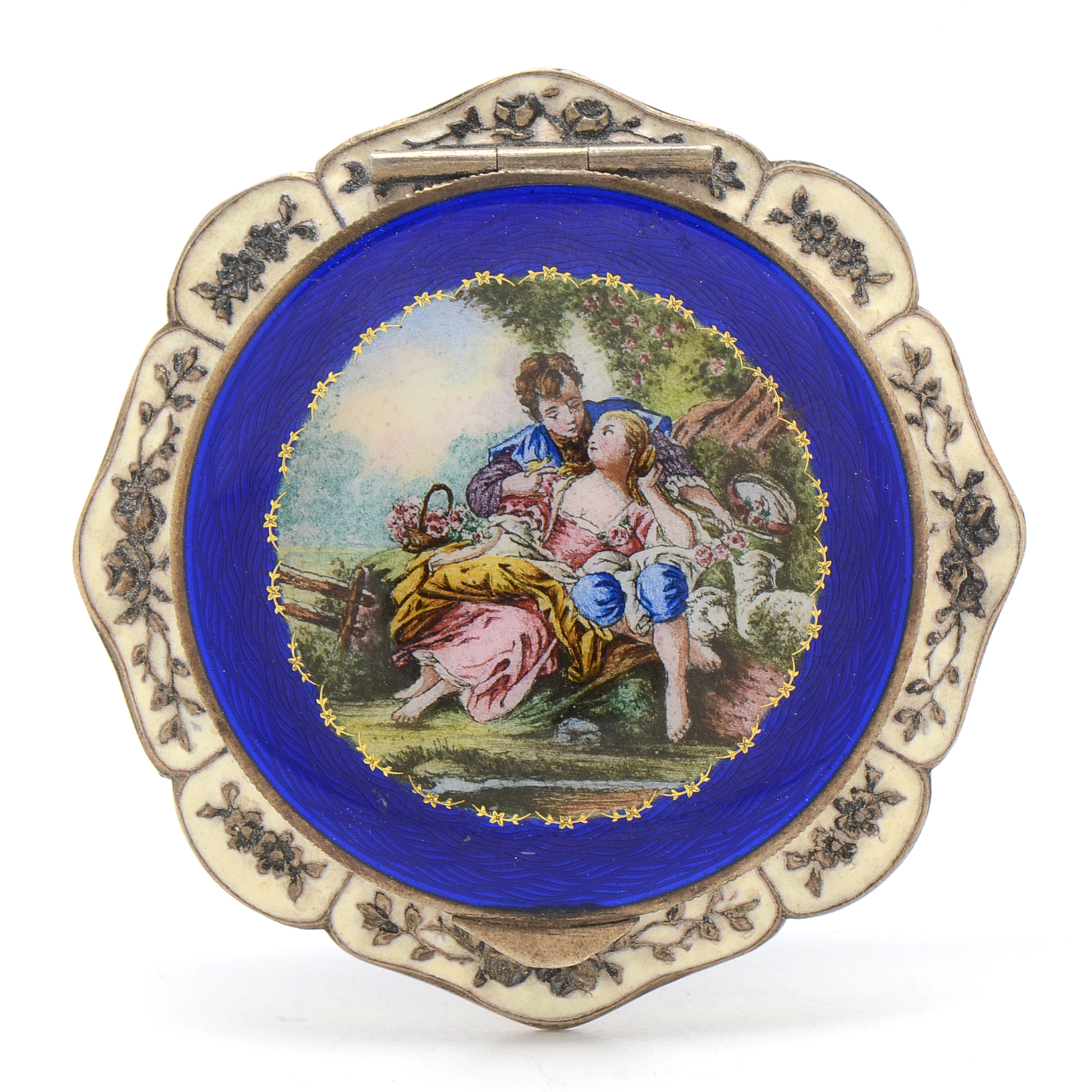 Vintage Sterling Silver Enameled Guilloché Compact and Cloisonné Pendant