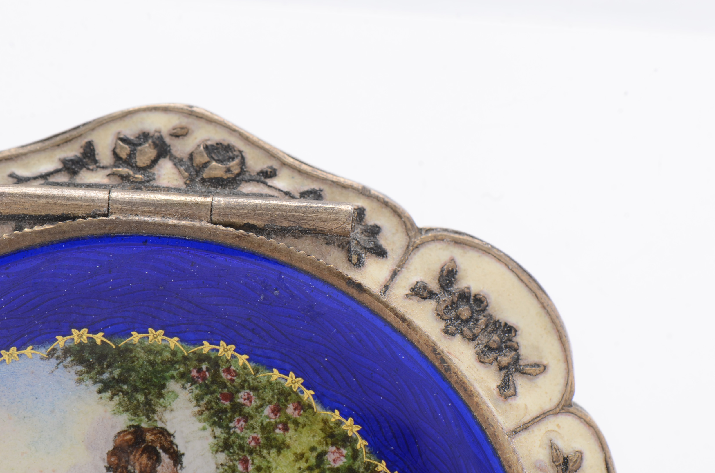 Vintage Sterling Silver Enameled Guilloché Compact and Cloisonné Pendant