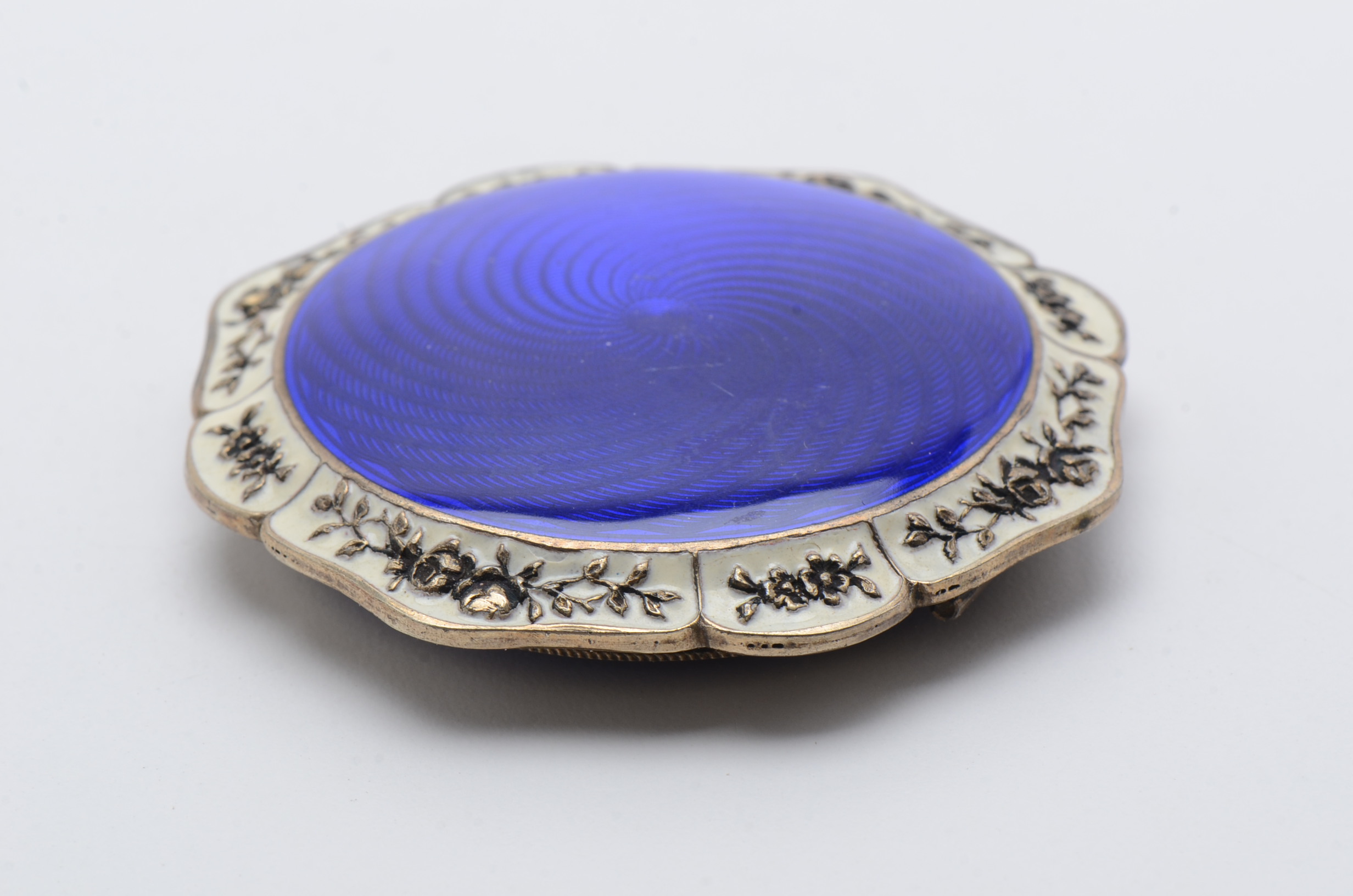 Vintage Sterling Silver Enameled Guilloché Compact and Cloisonné Pendant