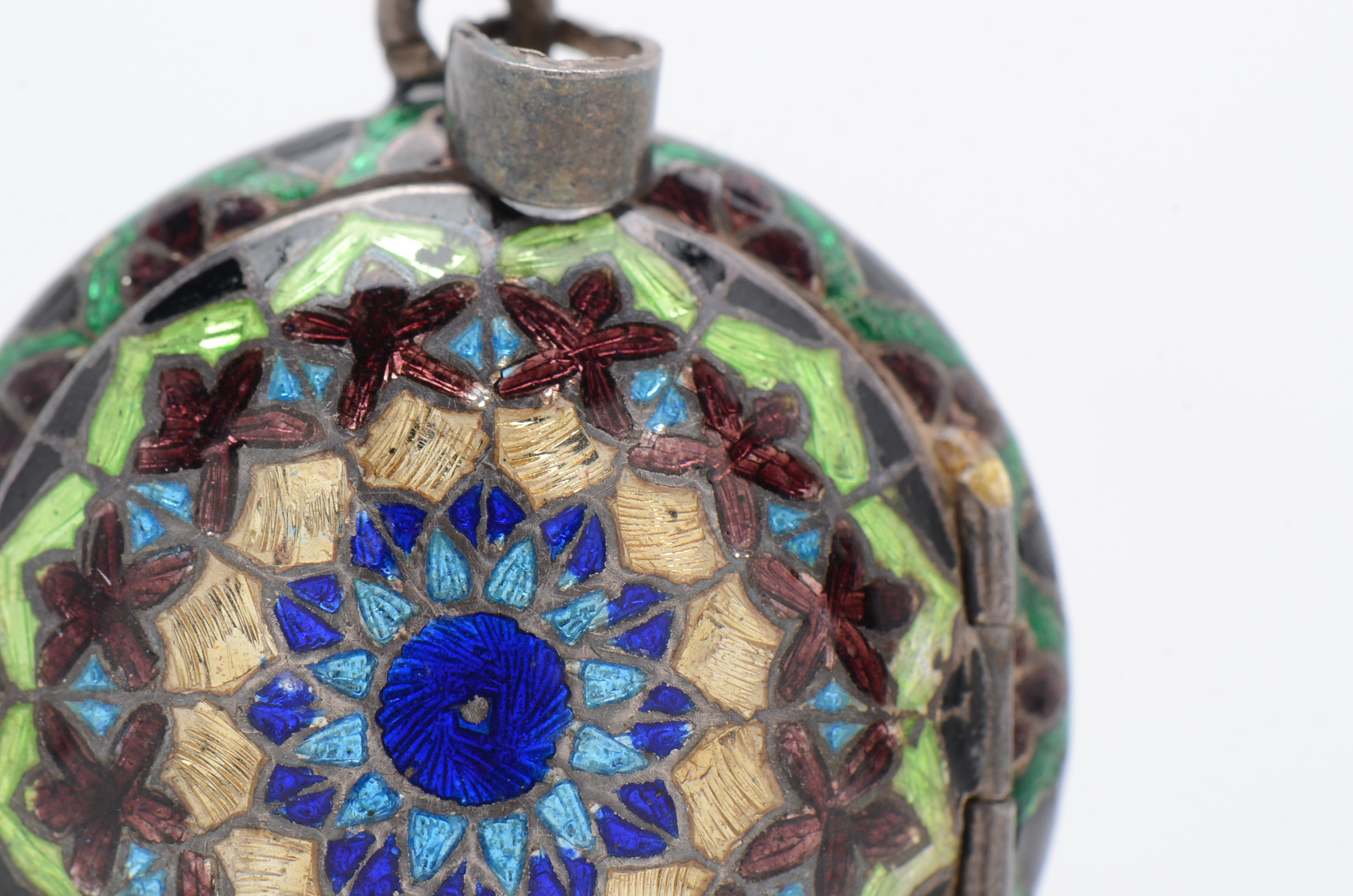 Vintage Sterling Silver Enameled Guilloché Compact and Cloisonné Pendant