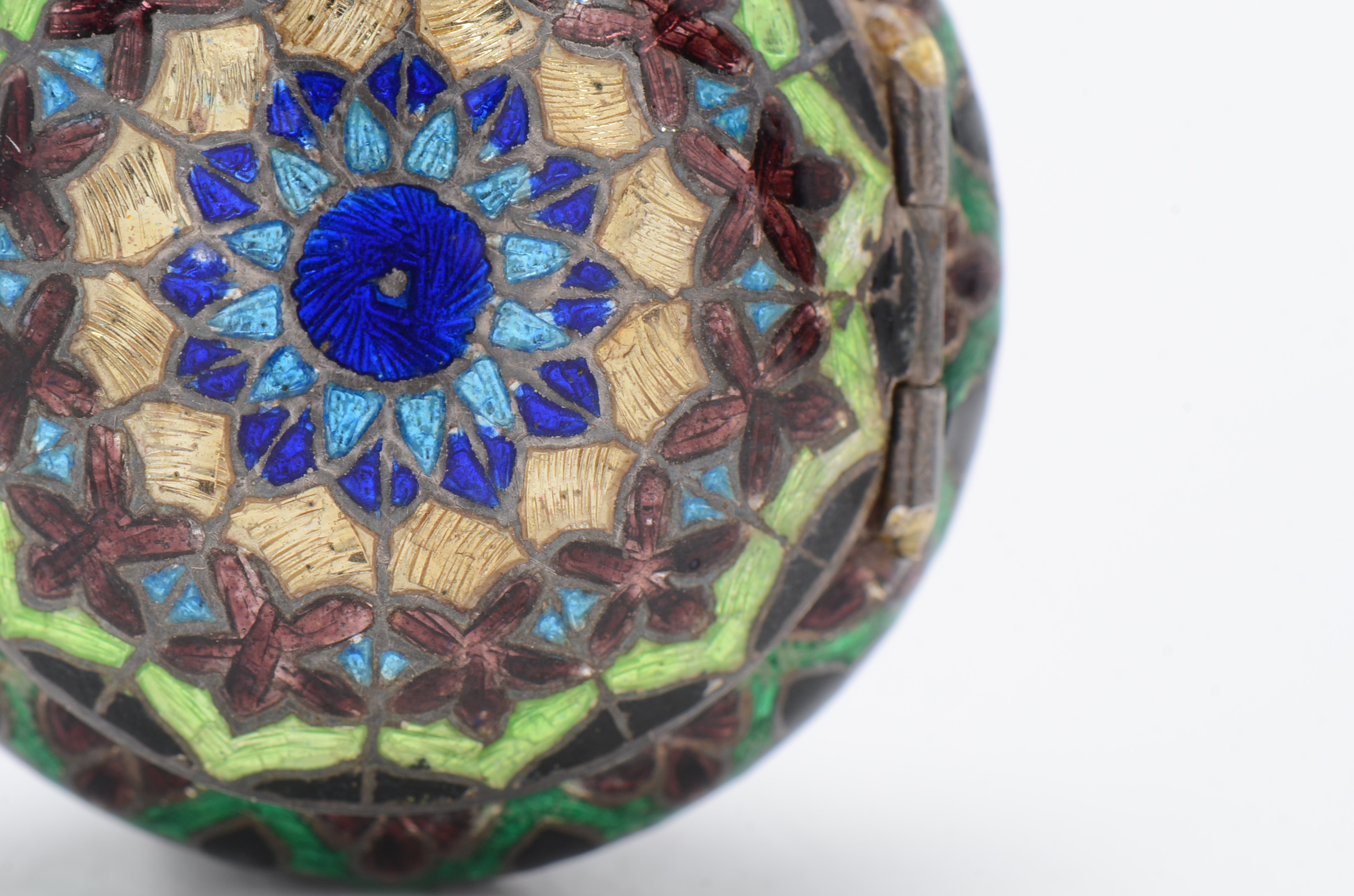 Vintage Sterling Silver Enameled Guilloché Compact and Cloisonné Pendant