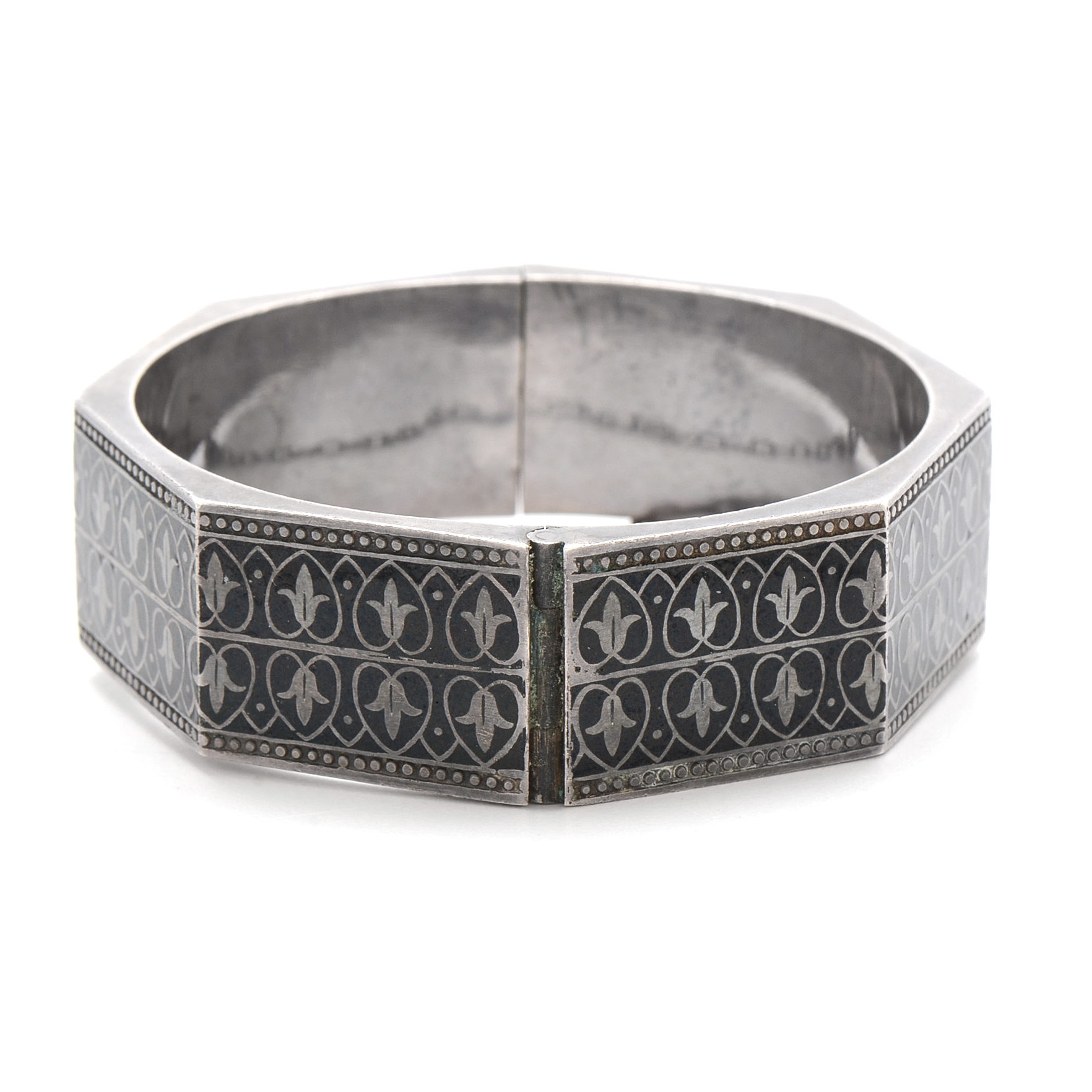 Sterling Silver and Enameled Hinged Cuff