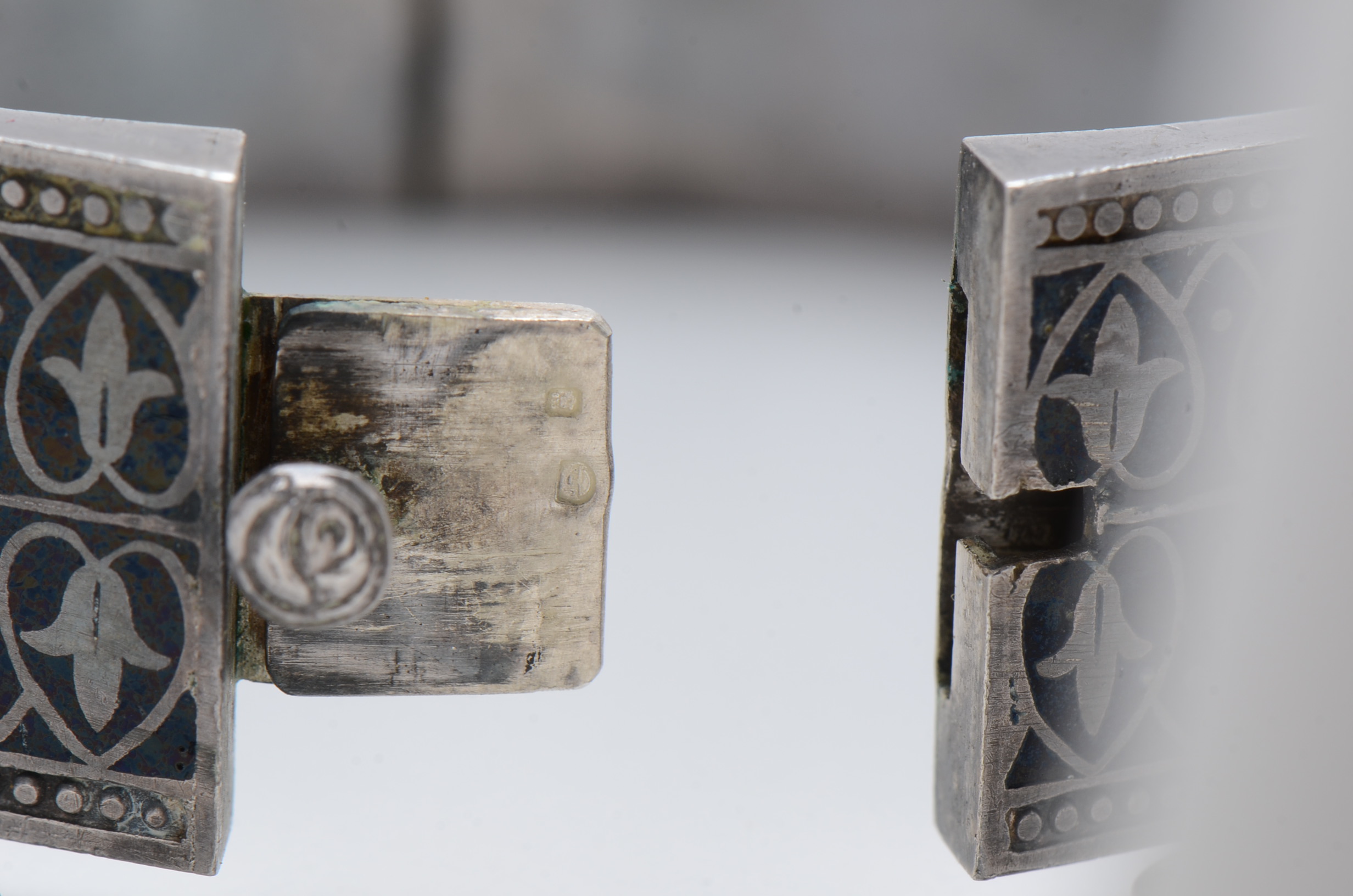 Sterling Silver and Enameled Hinged Cuff