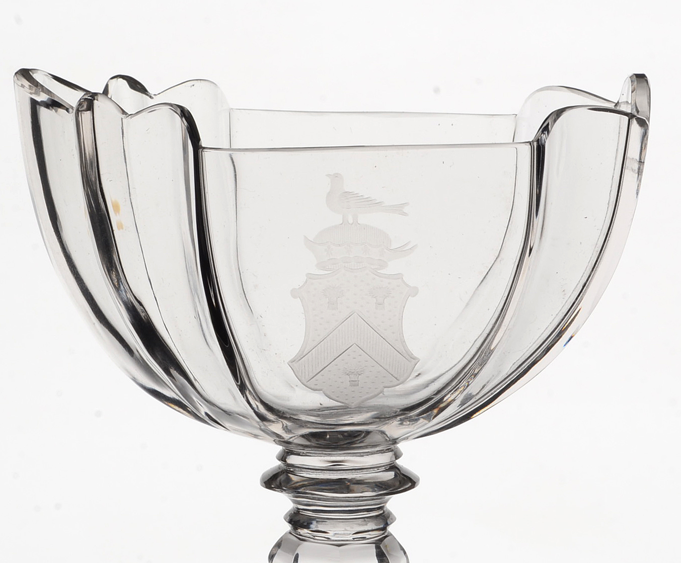 Armorial Footed Crystal Dessert Bowls With Under Plates