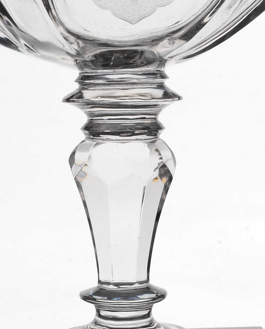 Armorial Footed Crystal Dessert Bowls With Under Plates