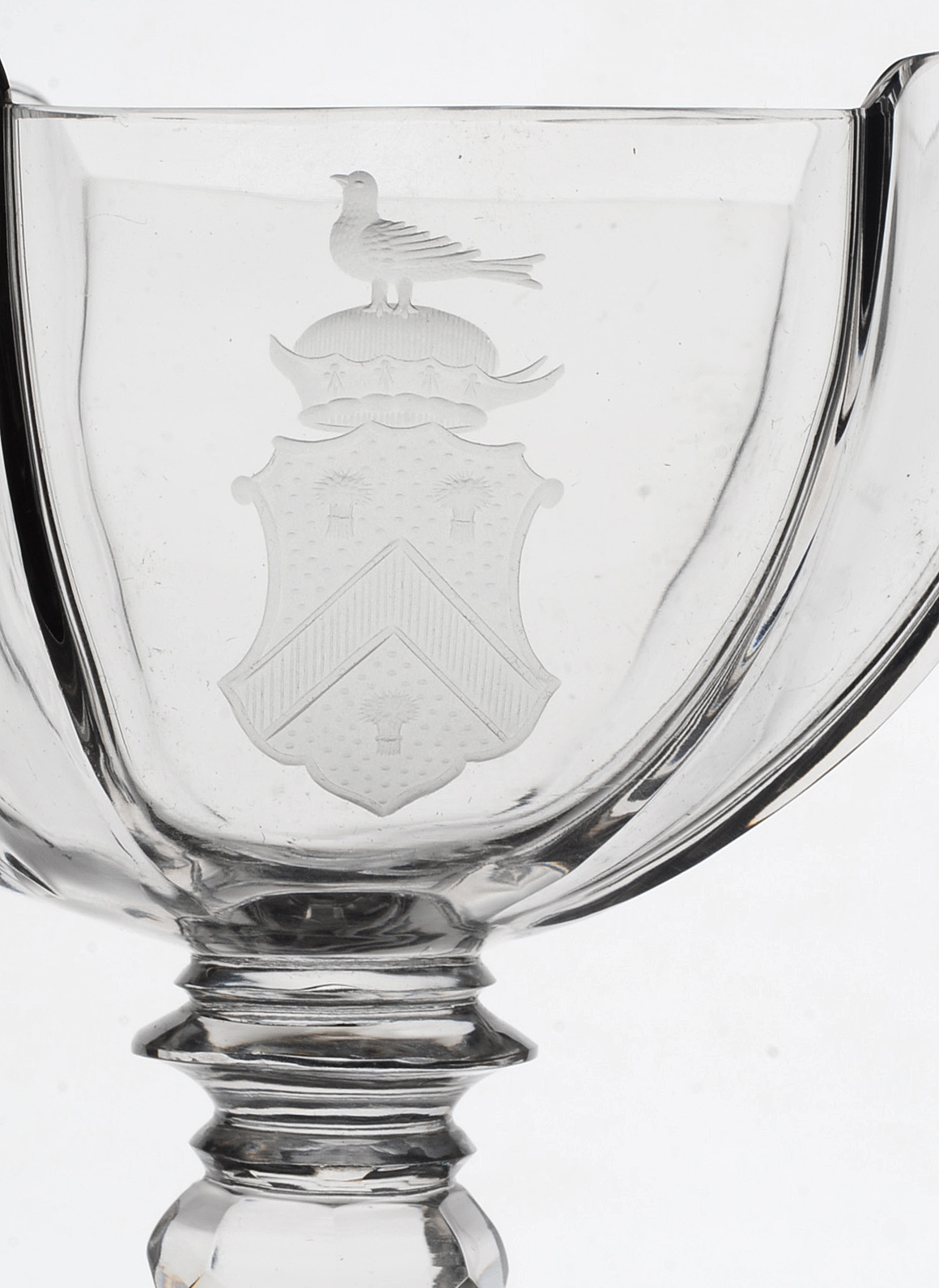 Armorial Footed Crystal Dessert Bowls With Under Plates