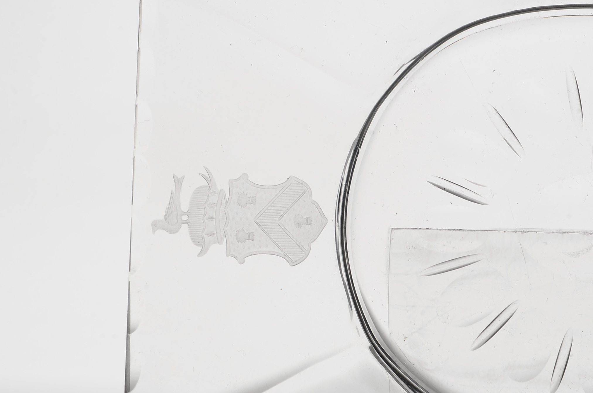 Armorial Footed Crystal Dessert Bowls With Under Plates