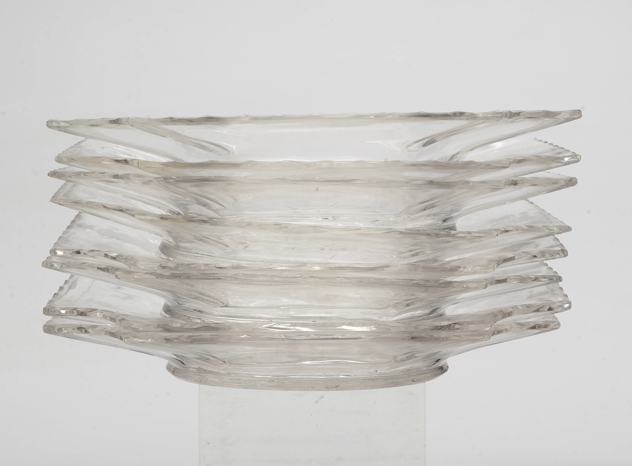 Armorial Footed Crystal Dessert Bowls With Under Plates