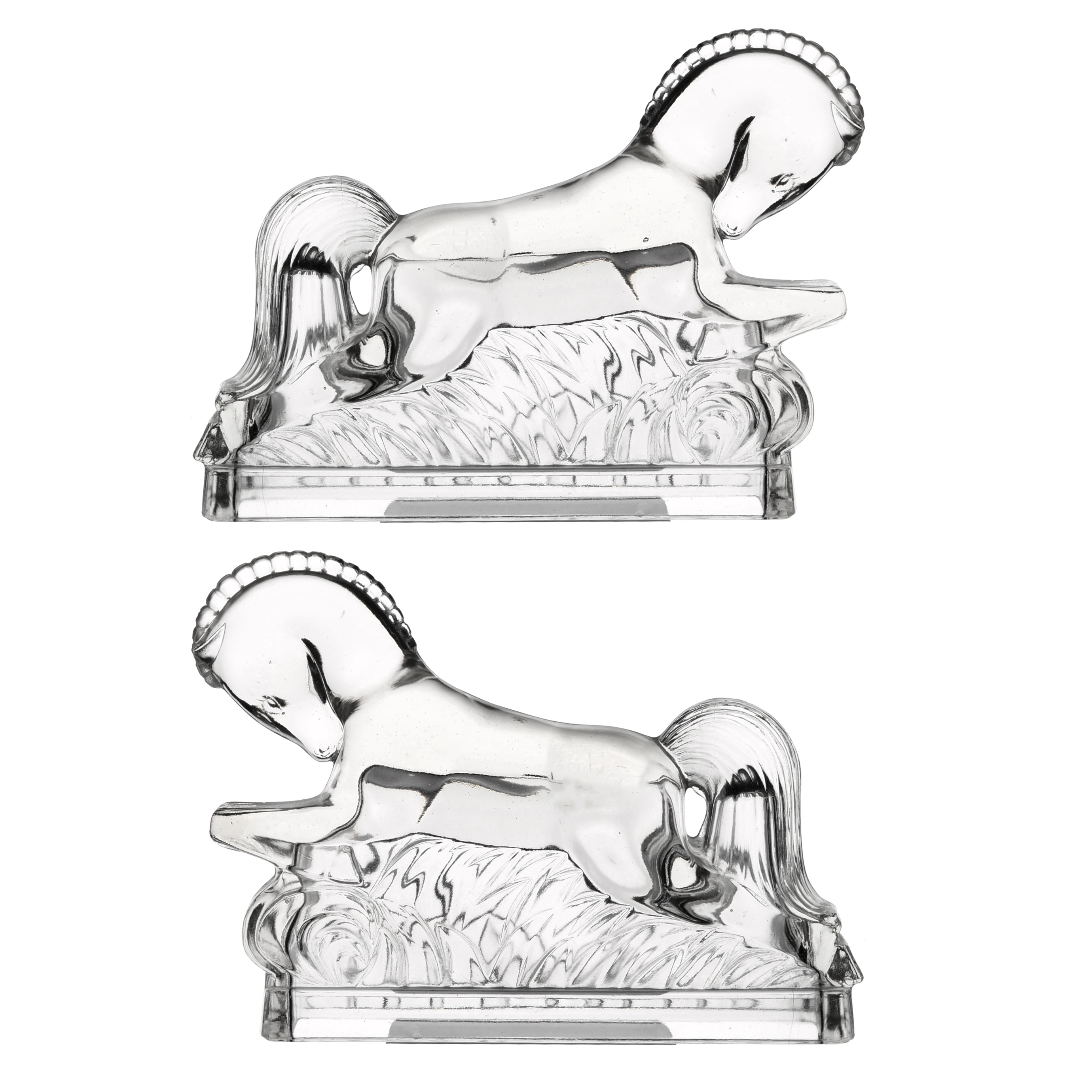 Vintage Glass Horse Bookends from L.E. Smith American Glass Co., Circa 1940