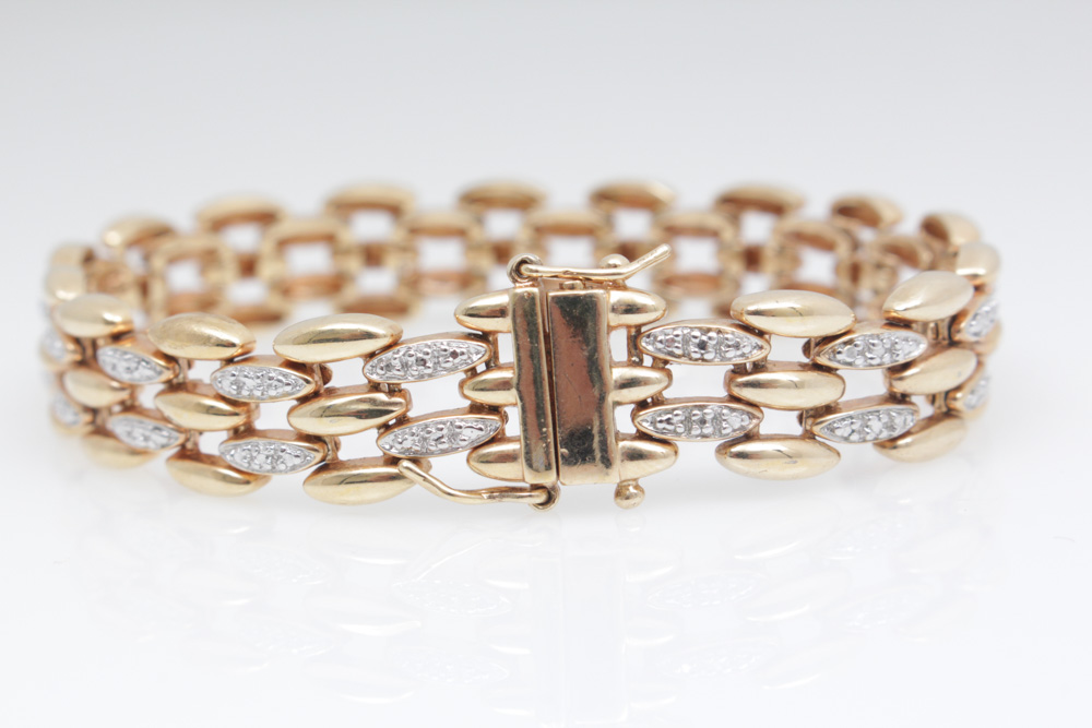 Gold Wash on Sterling Silver and Diamond Bracelet