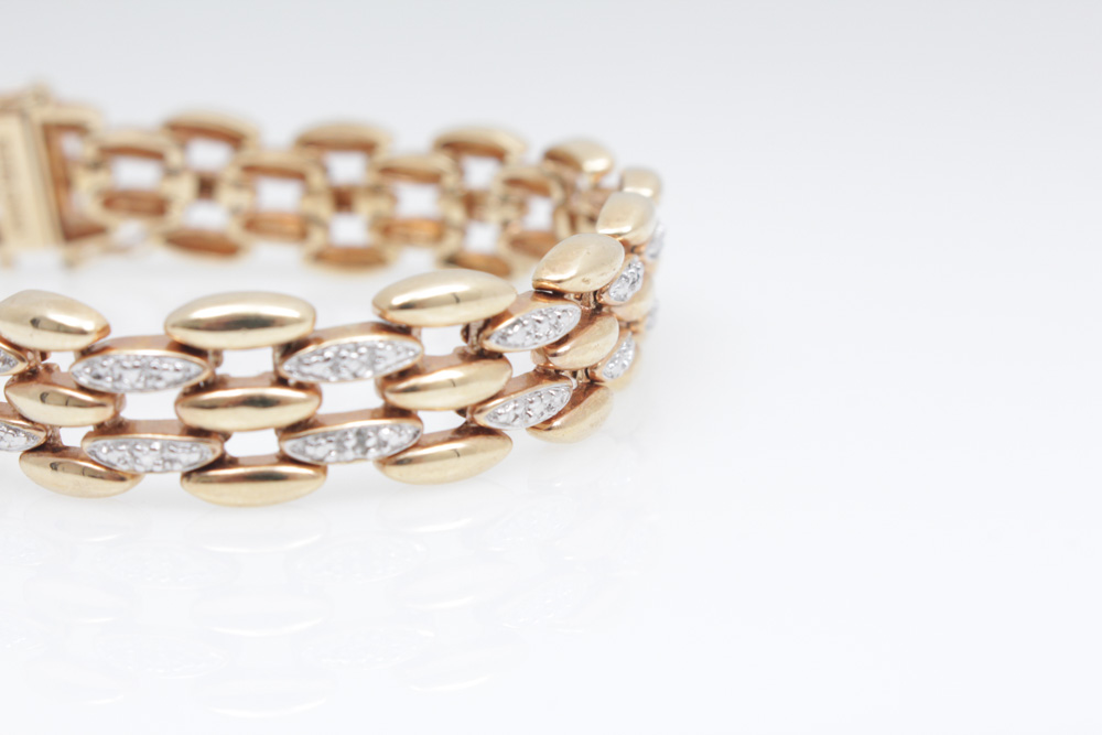 Gold Wash on Sterling Silver and Diamond Bracelet