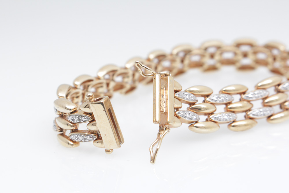 Gold Wash on Sterling Silver and Diamond Bracelet