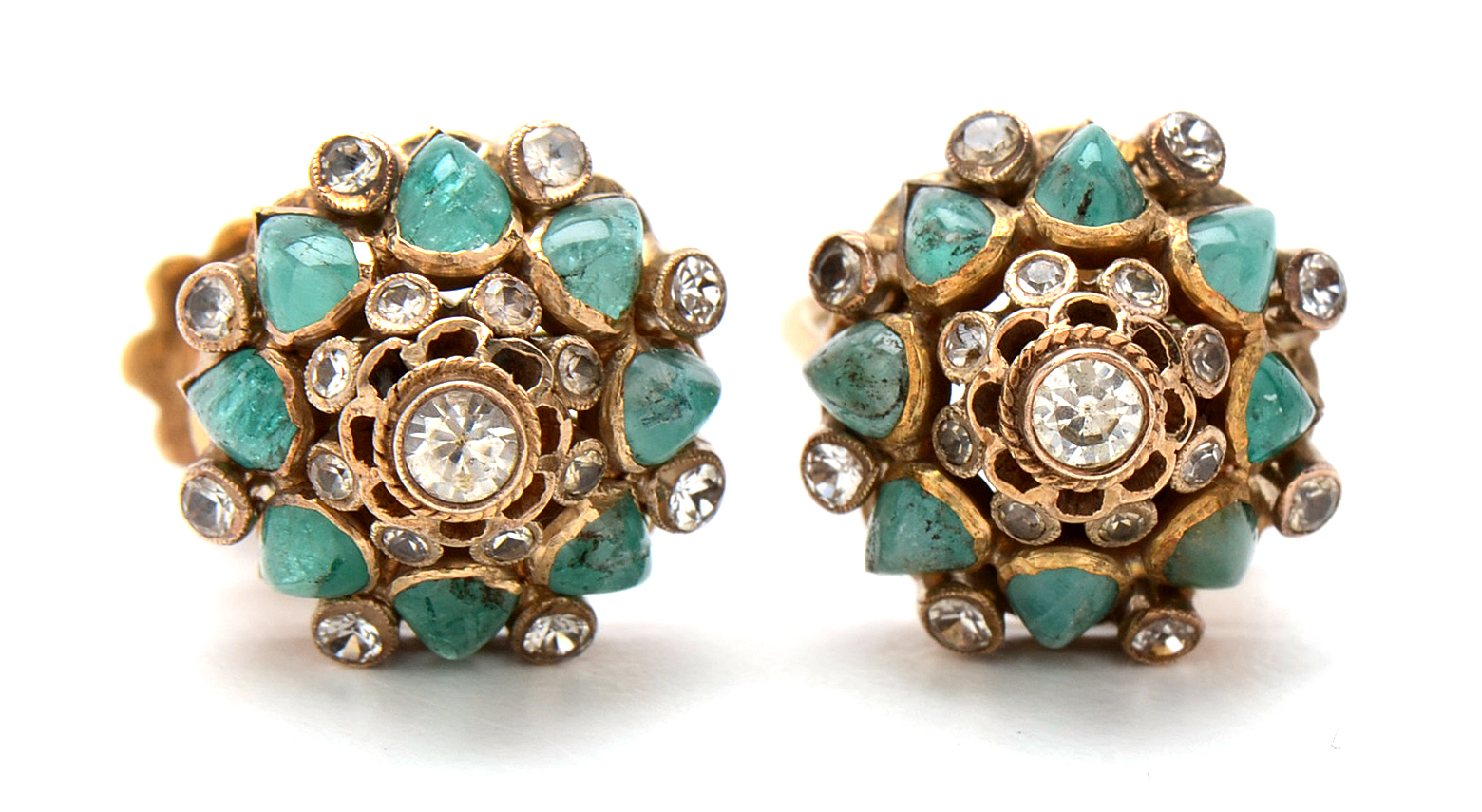 Vintage 10K Yellow Gold White Topaz and Emerald Ring and Earrings