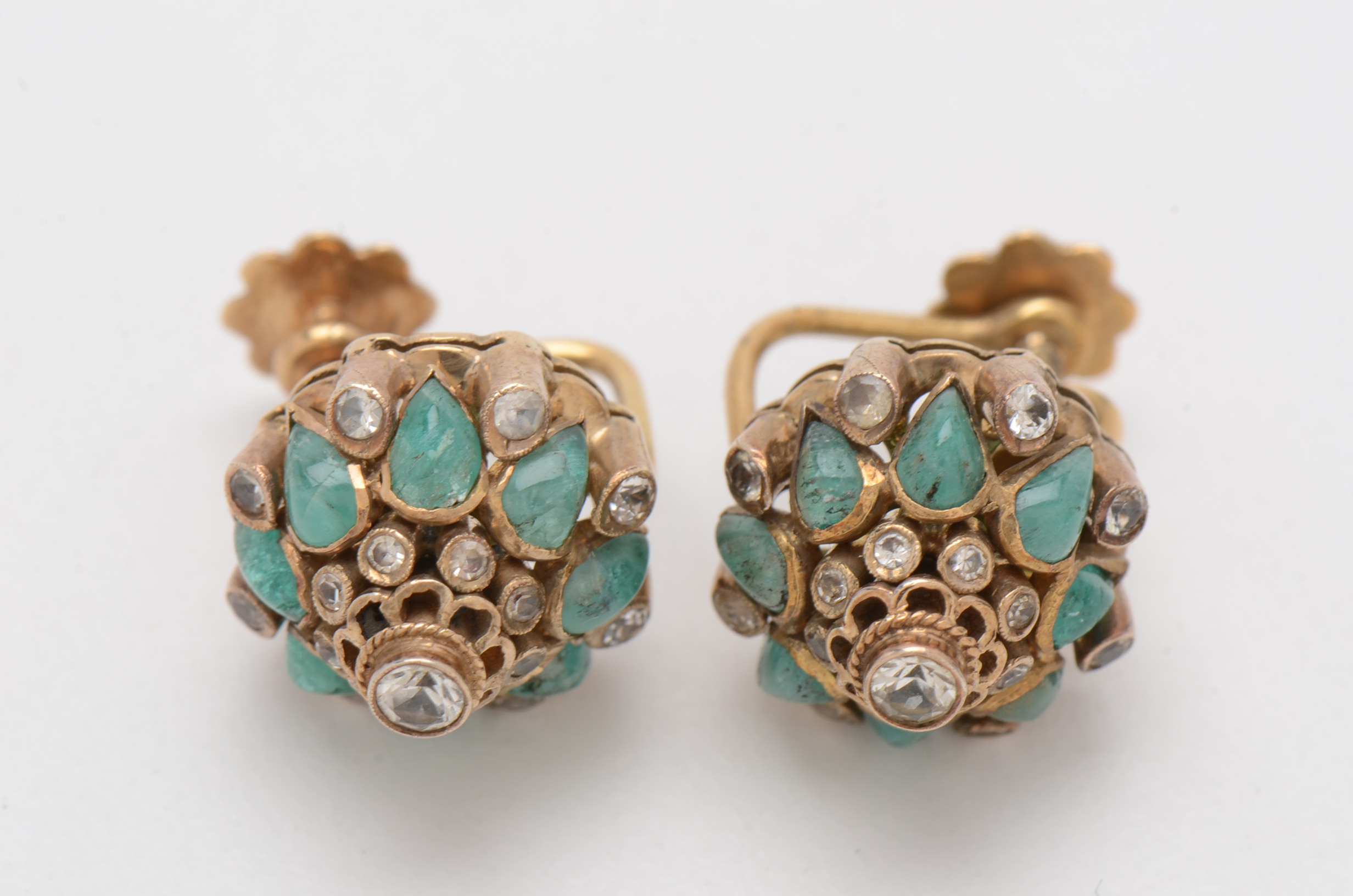 Vintage 10K Yellow Gold White Topaz and Emerald Ring and Earrings