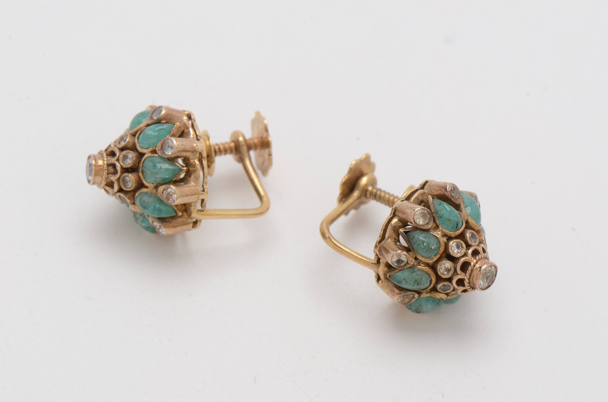 Vintage 10K Yellow Gold White Topaz and Emerald Ring and Earrings