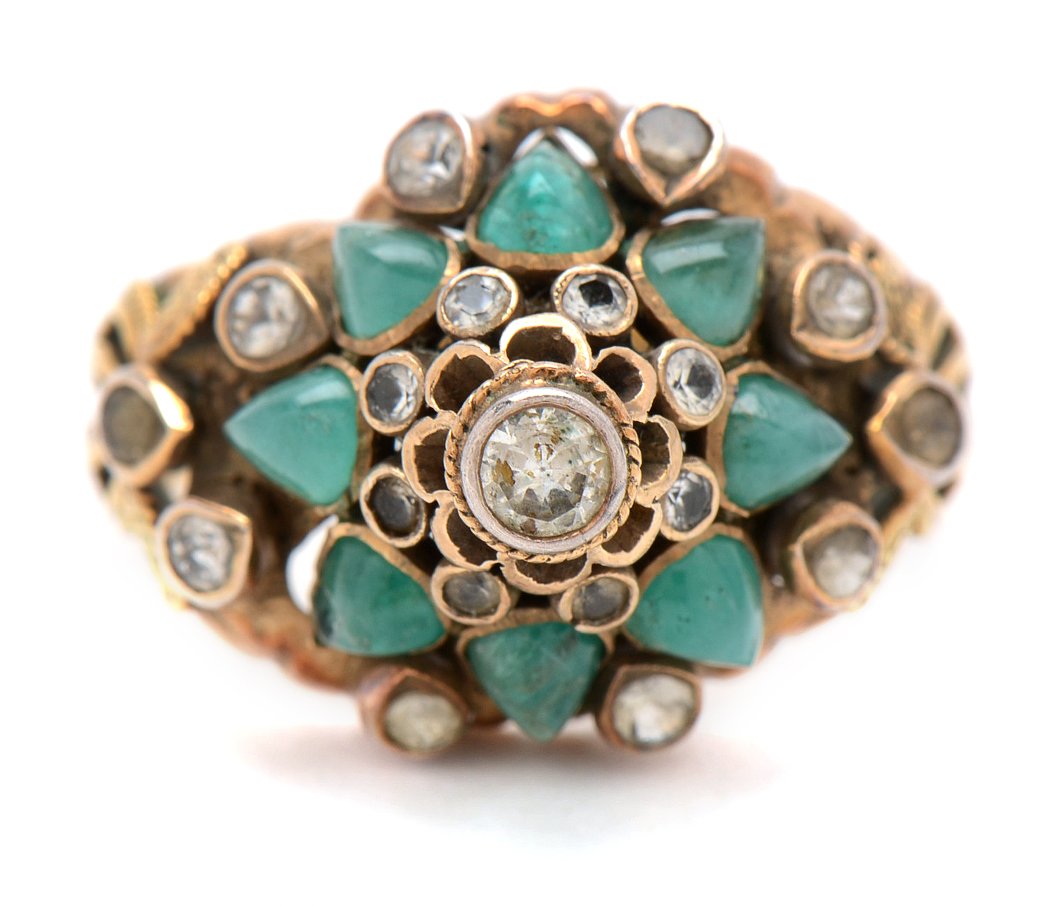 Vintage 10K Yellow Gold White Topaz and Emerald Ring and Earrings