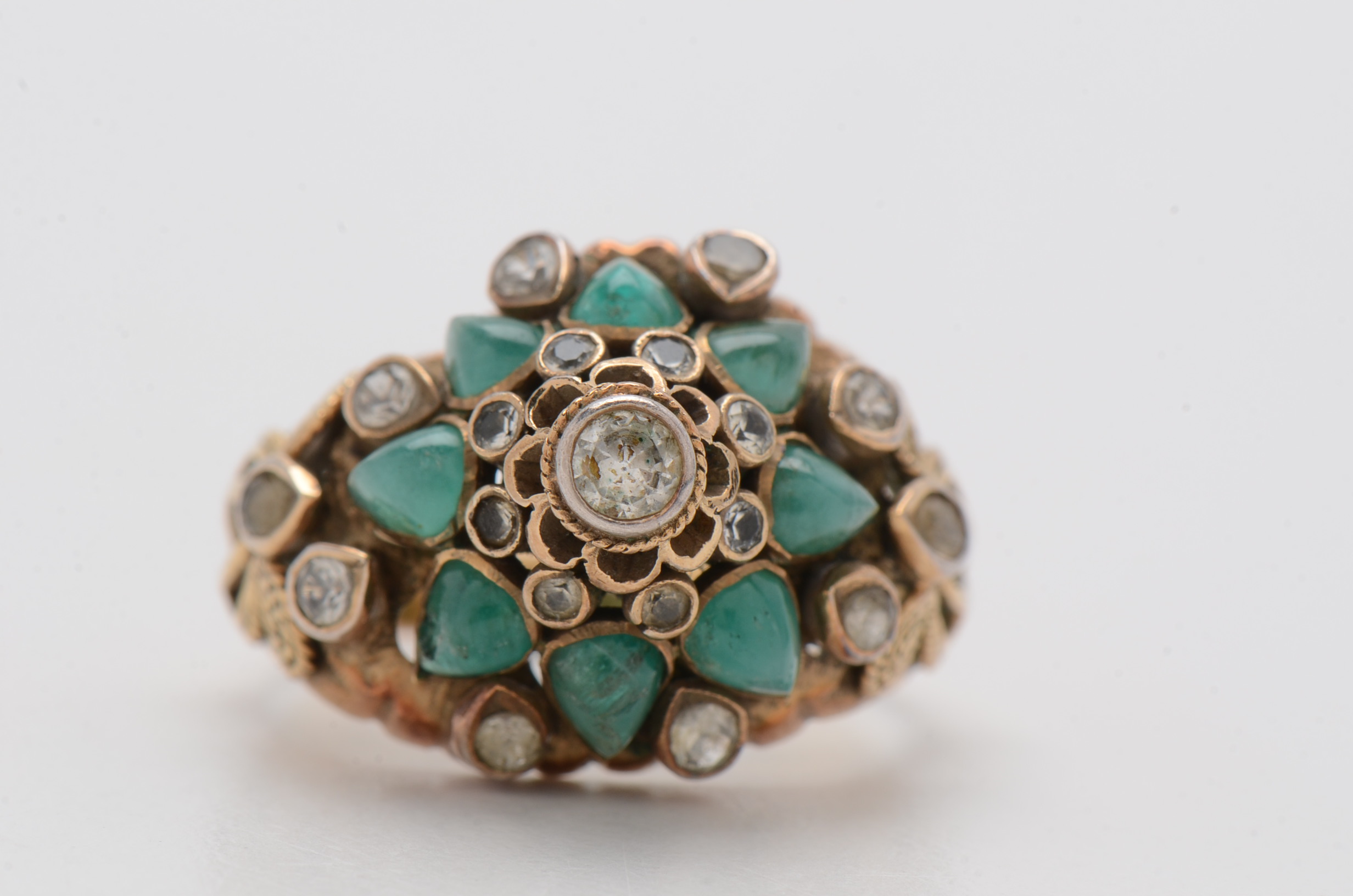 Vintage 10K Yellow Gold White Topaz and Emerald Ring and Earrings