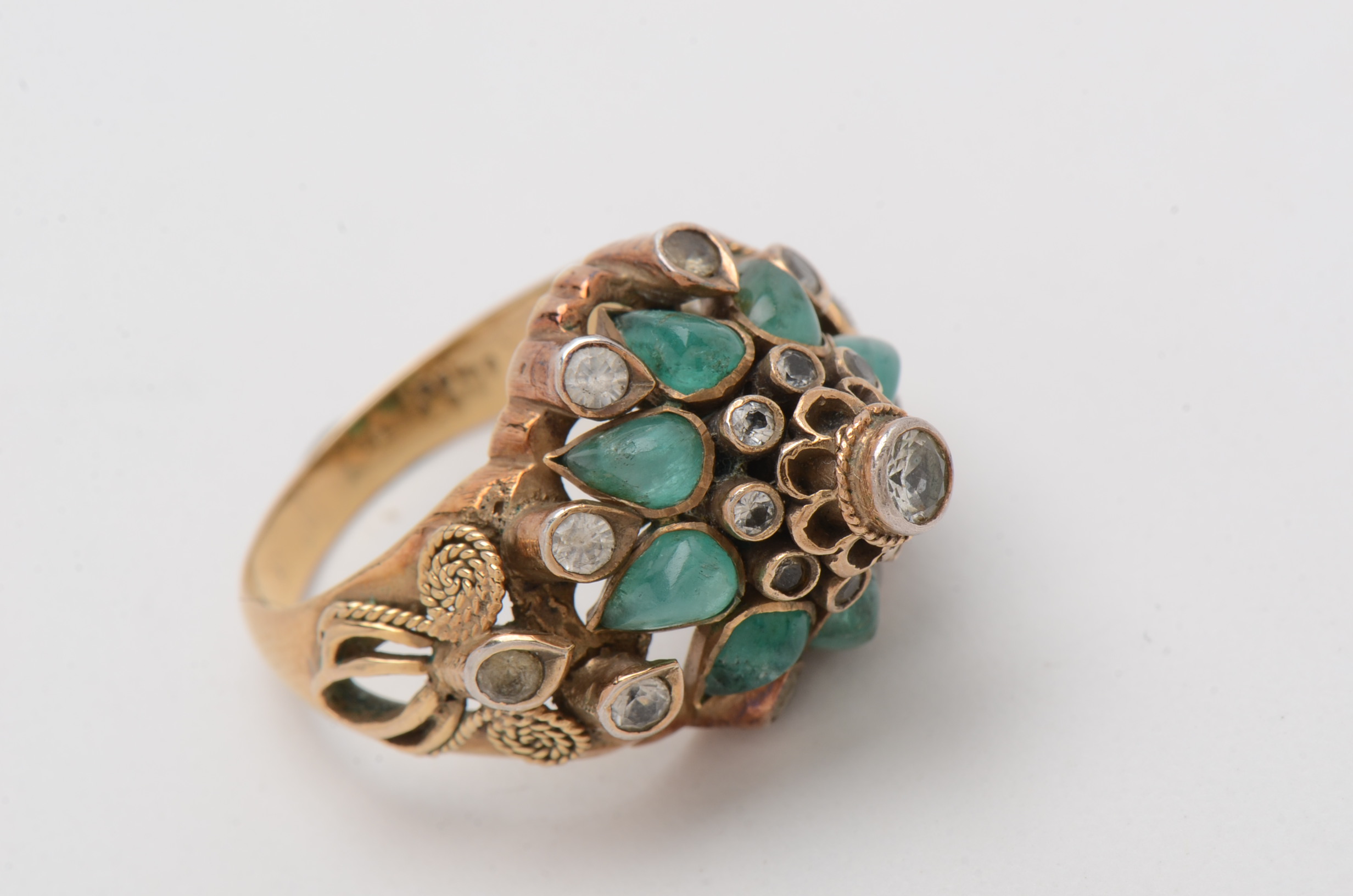 Vintage 10K Yellow Gold White Topaz and Emerald Ring and Earrings