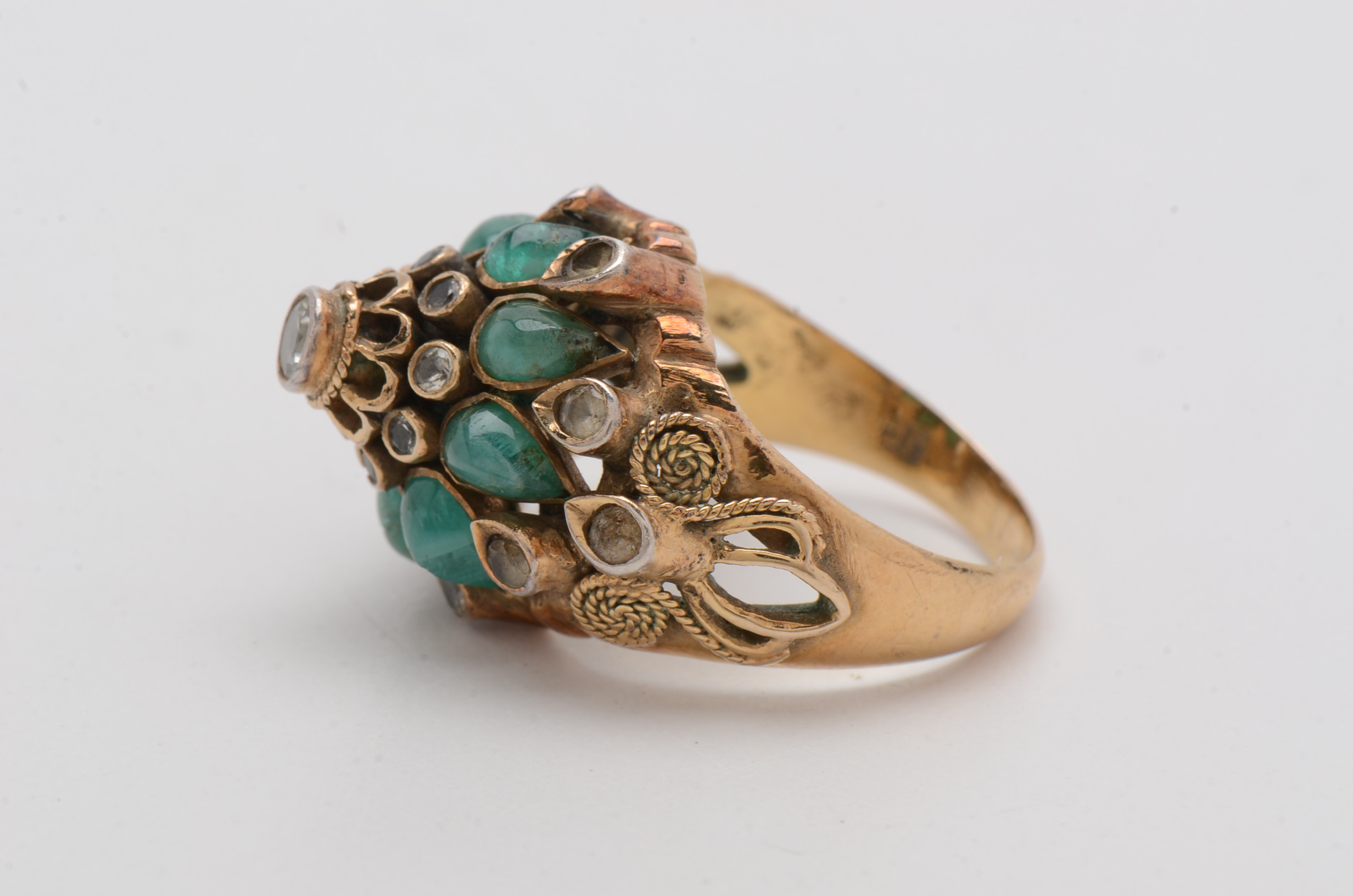 Vintage 10K Yellow Gold White Topaz and Emerald Ring and Earrings